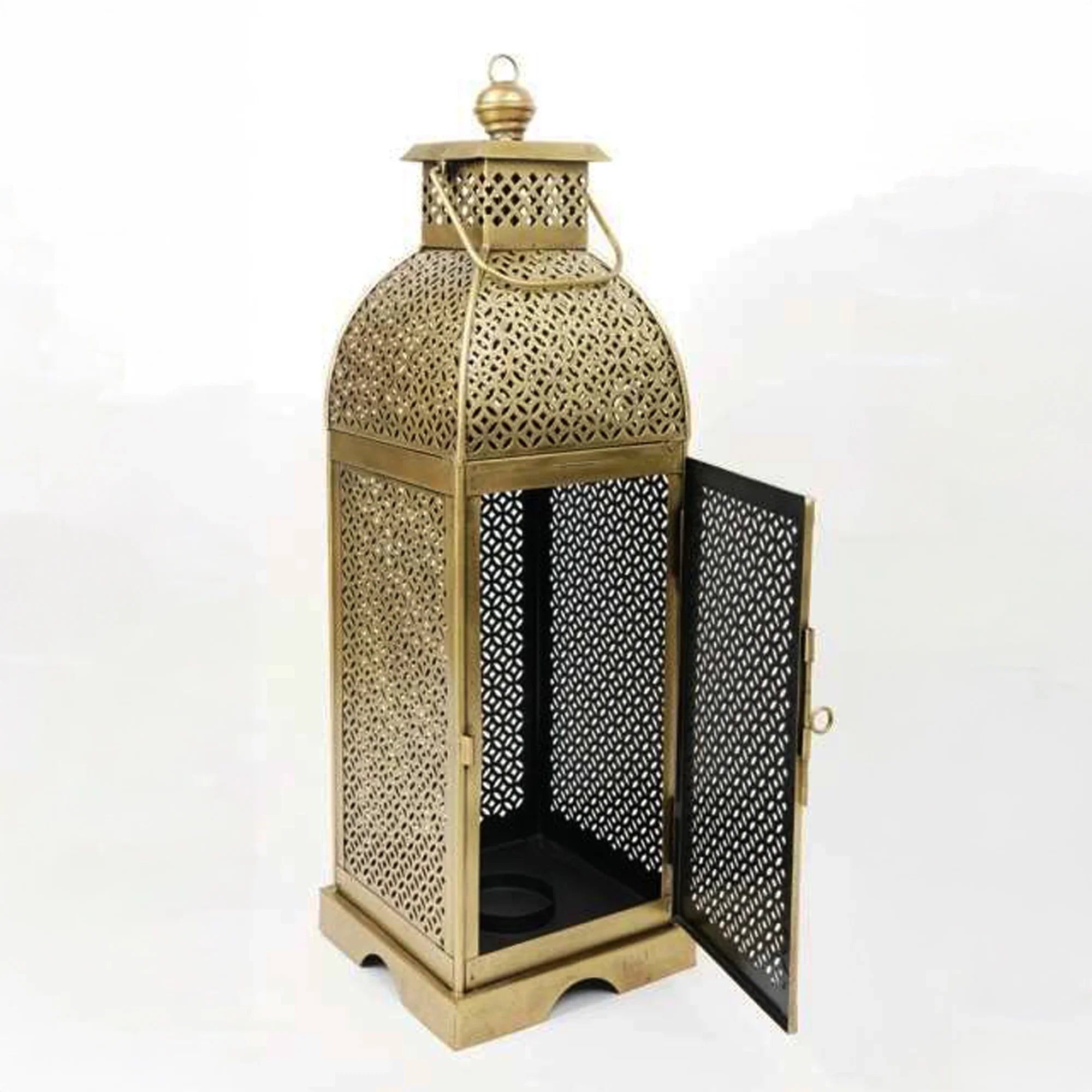 Large Iron Celtic Cut Lantern – Vintage Rustic Candle Holder for Home & Garden Décor