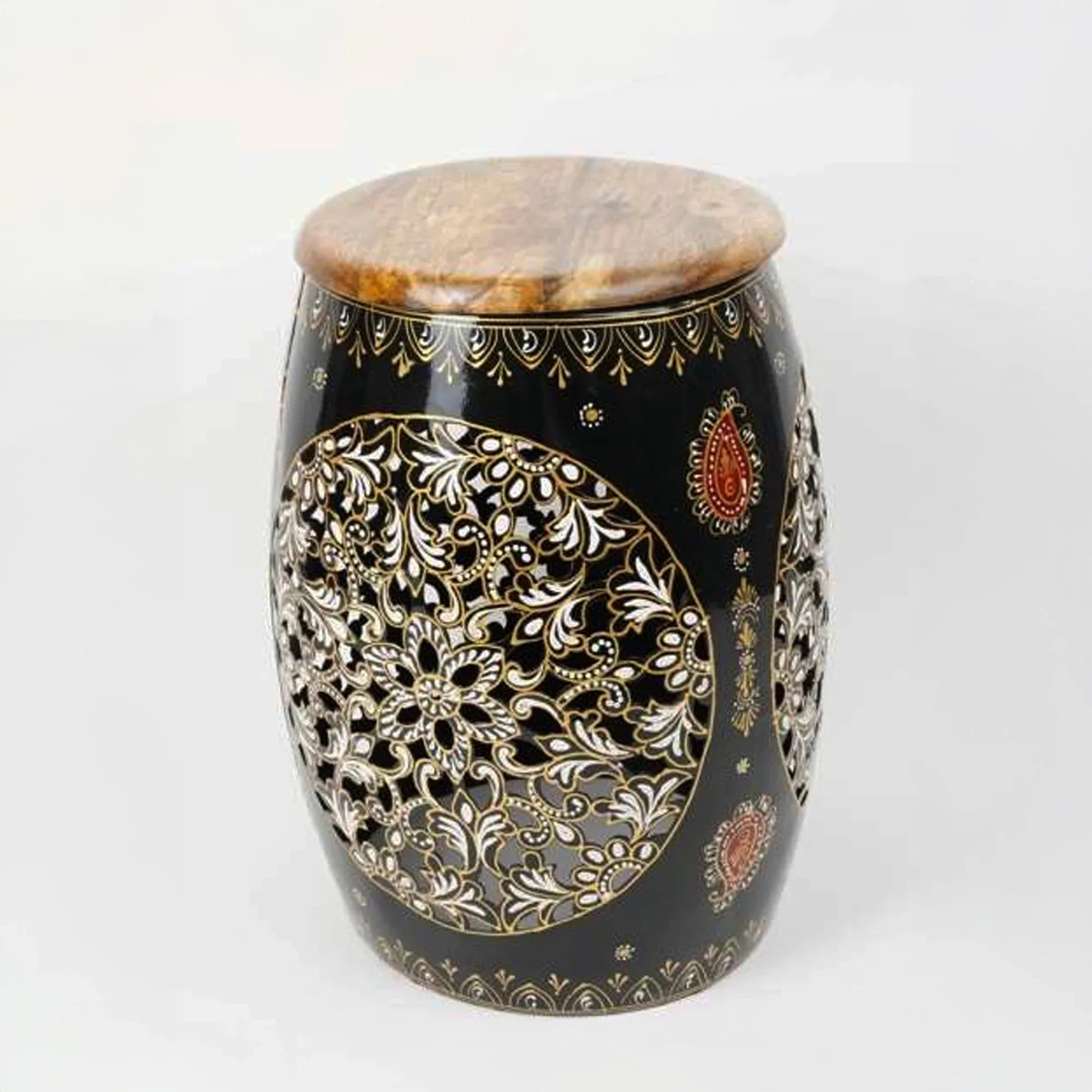 Small Metal Decorative Damru Stand – Handcrafted Indian Folk Art Table Accent