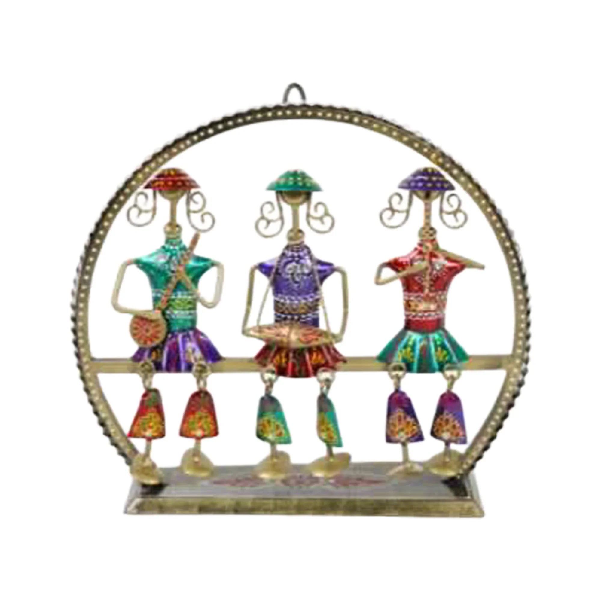 Metal 3-Doll Swing with Large Arched Bench – Handcrafted Decorative Showpiece