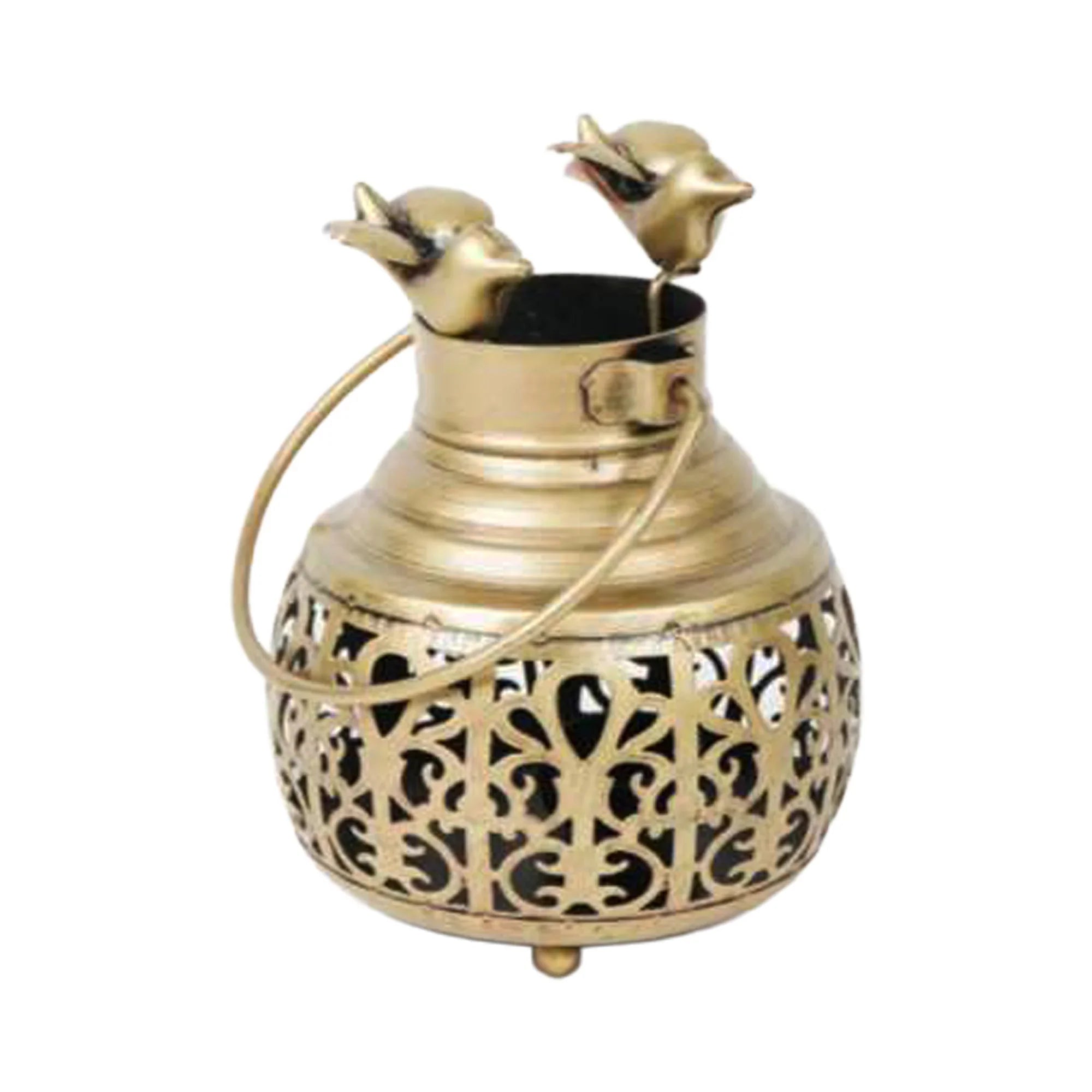 Handcrafted Metal Spin Lota with Bird T-Light Holder – Large Decorative Accent