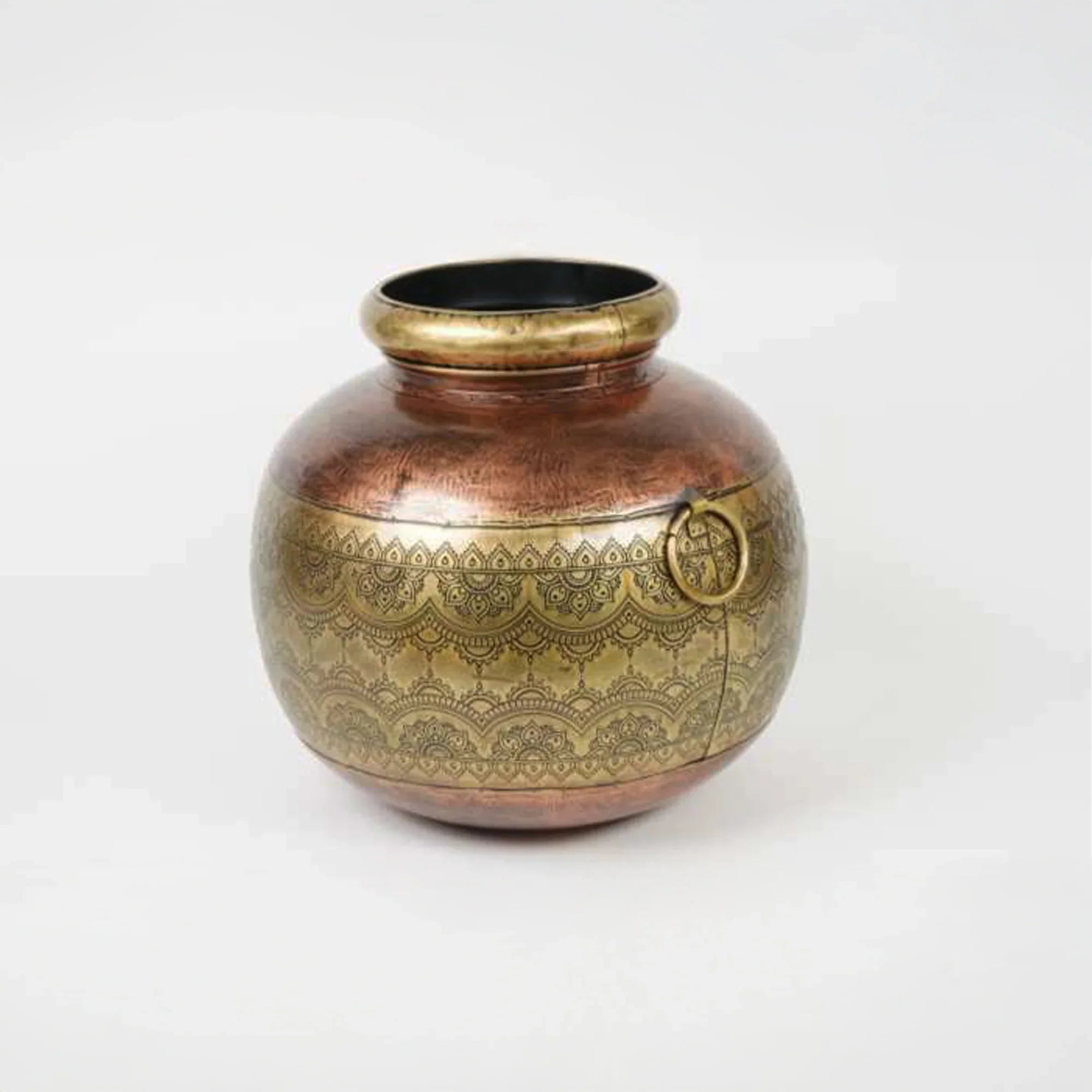 Handcrafted Metal Matka with Traditional Jhalar Design – Large Decorative Accent