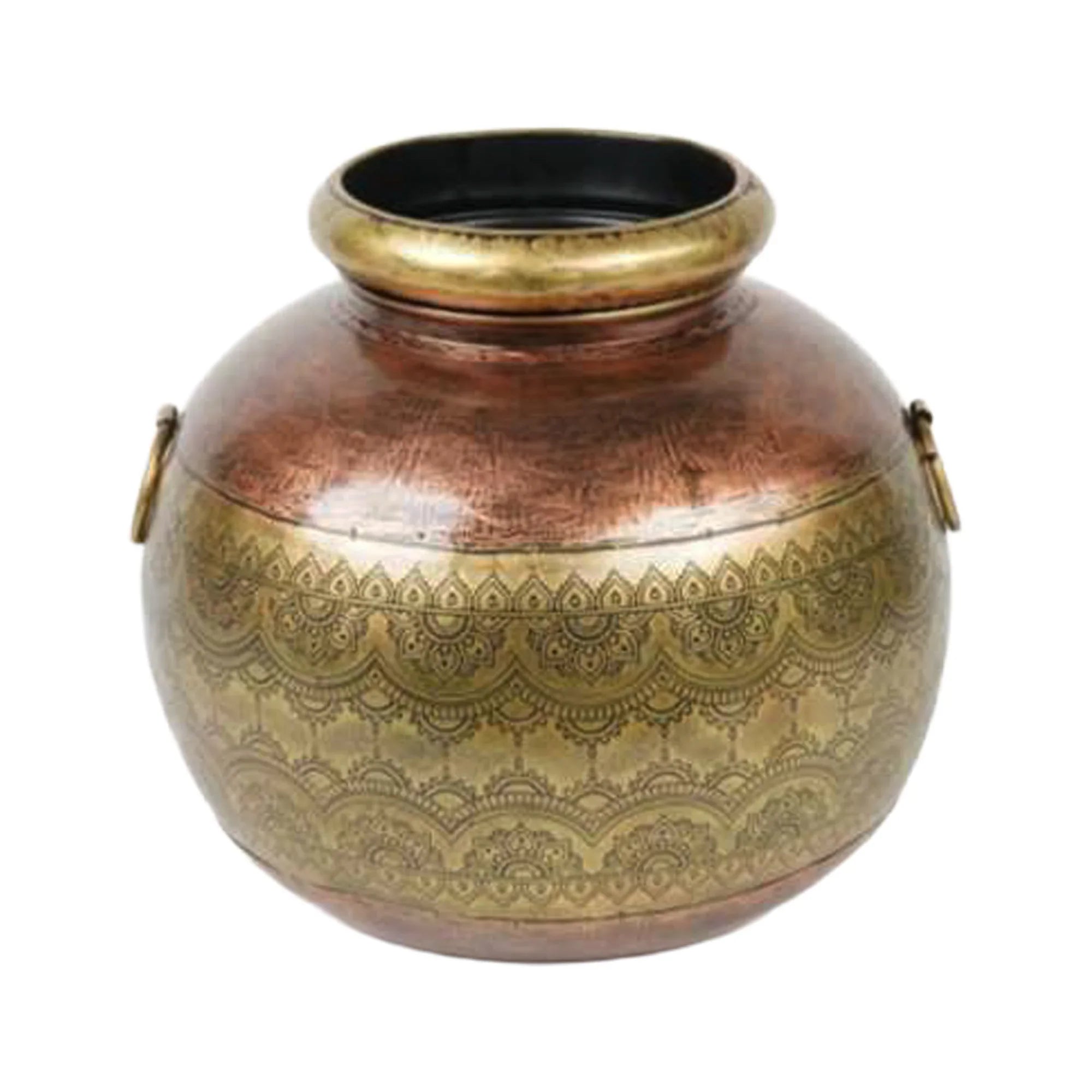 Handcrafted Metal Matka with Traditional Jhalar Design – Large Decorative Accent