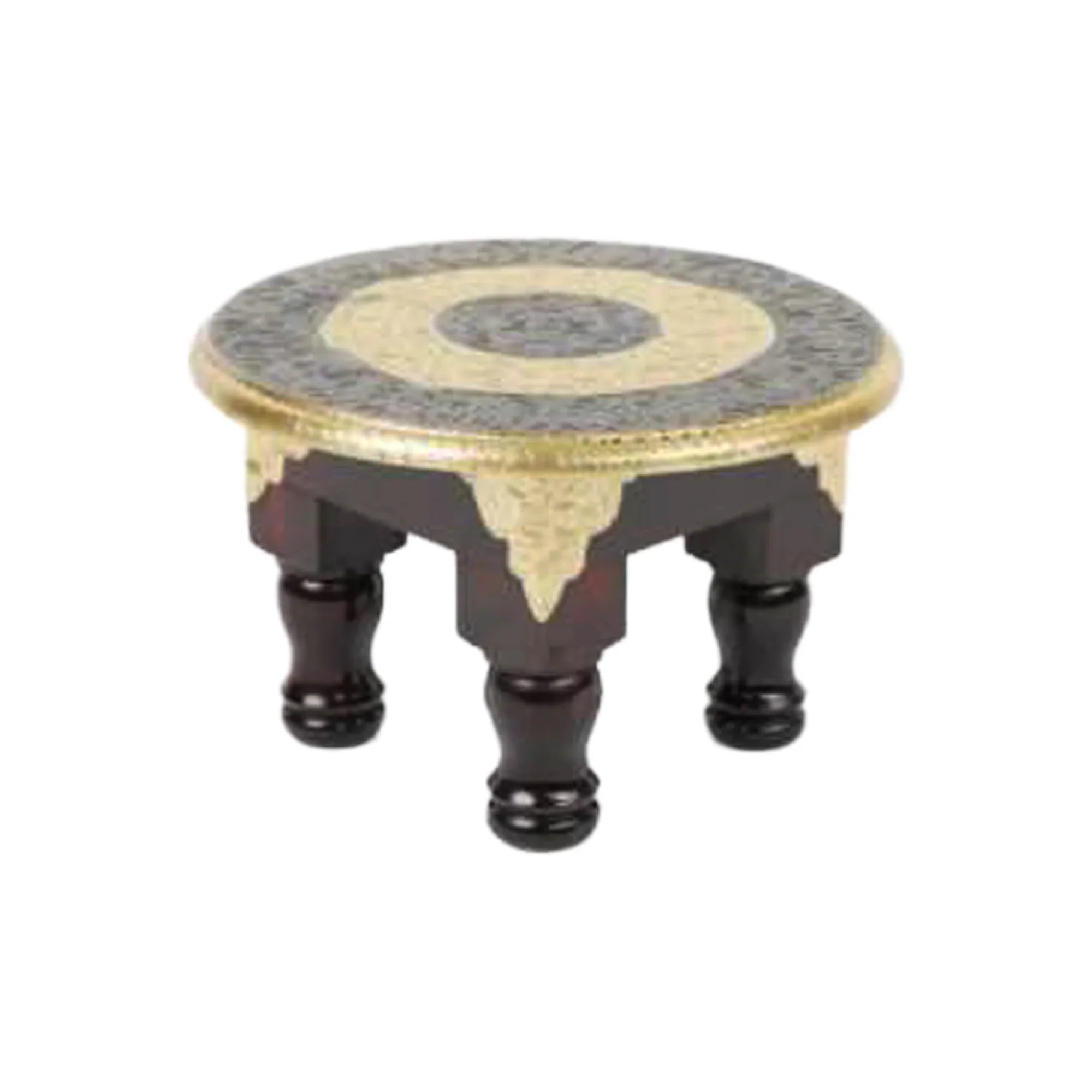 Handcrafted Small Wooden Round Table with Brass Inlay – Decorative Accent Furniture
