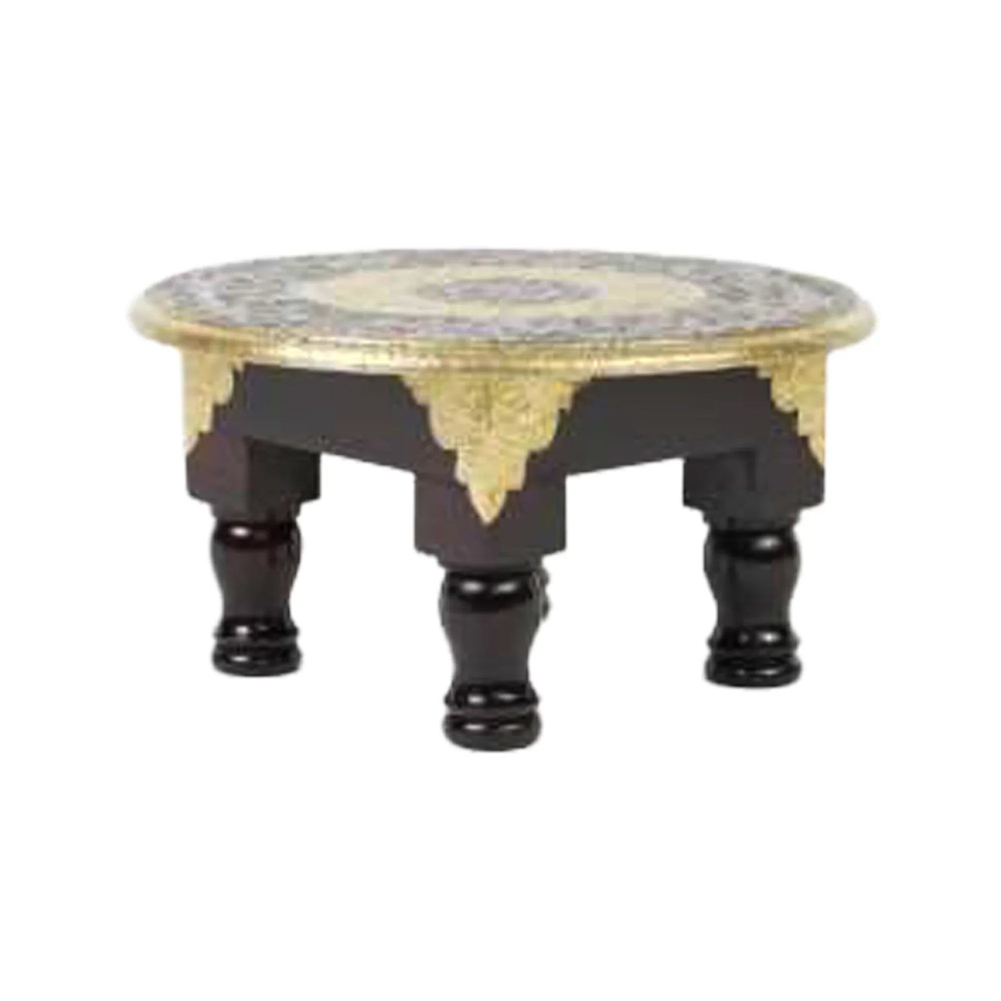 Handcrafted Medium Wooden Round Table with Brass Inlay – Ethnic Accent Furniture
