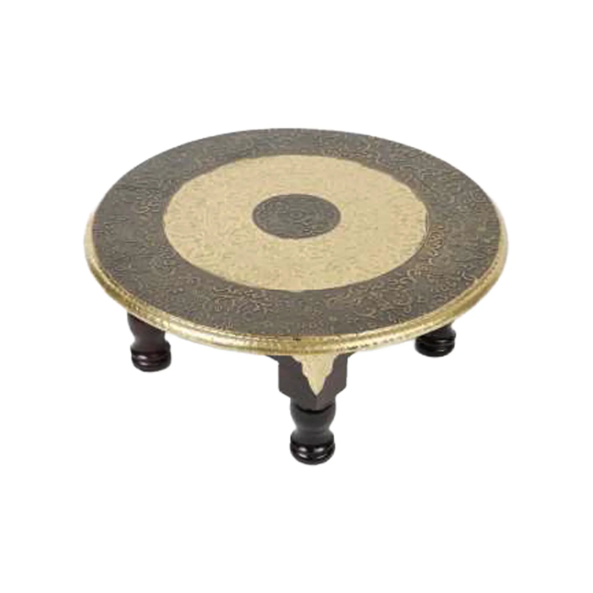 Handcrafted Large Wooden Round Table with Brass Inlay – Premium Ethnic Accent Table