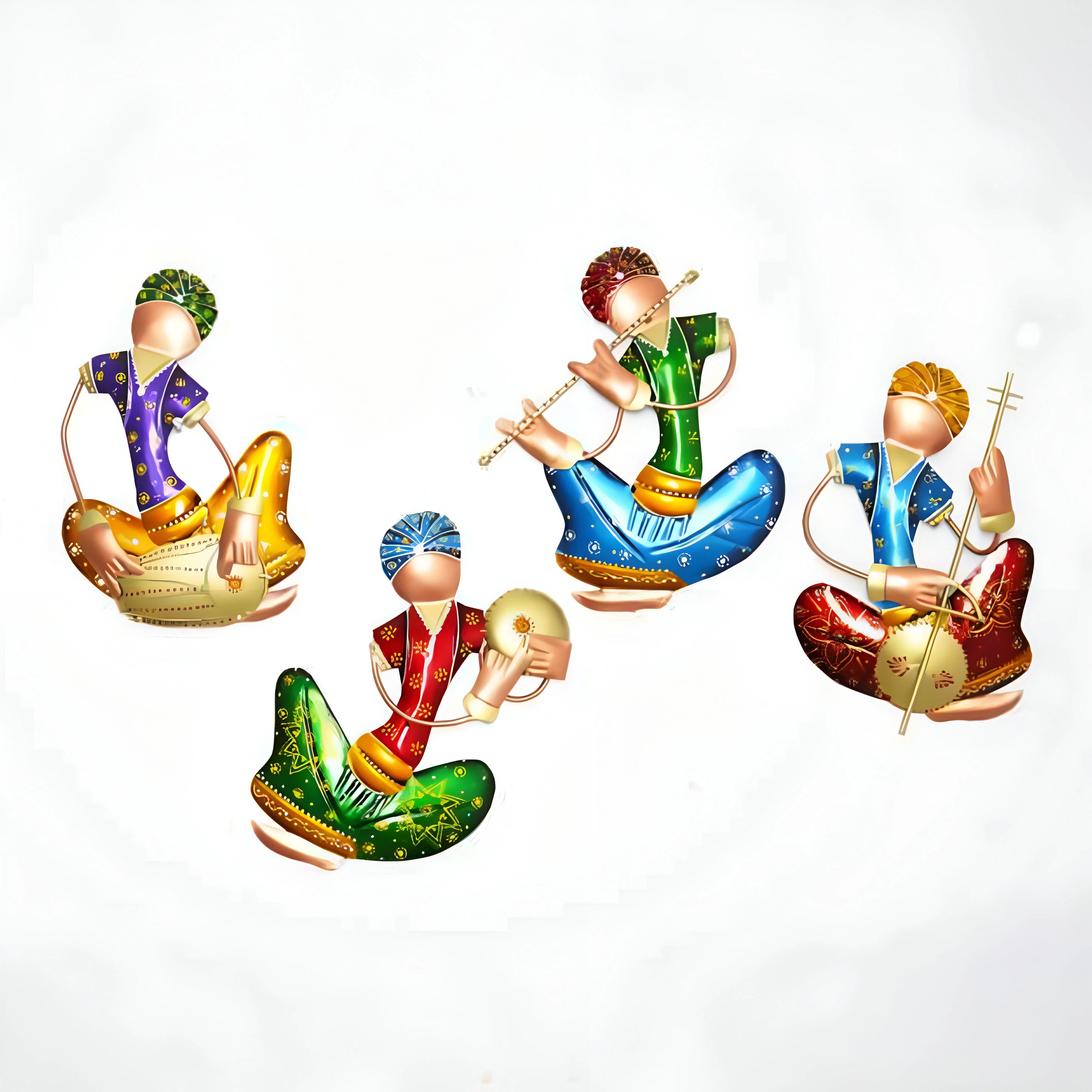 Musician Figurines Set of 4 – Traditional Orange Musician Statues for Artistic Home Decor