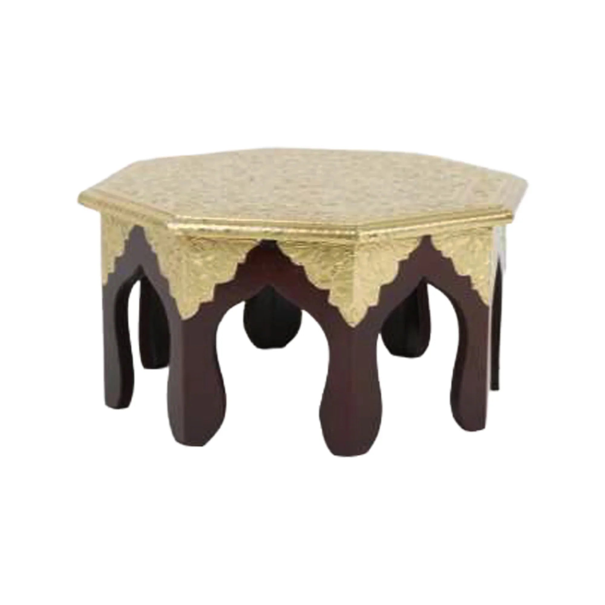Handcrafted Wooden Hexagonal Bajot with Brass Fittings – Traditional Decorative Pooja Stand