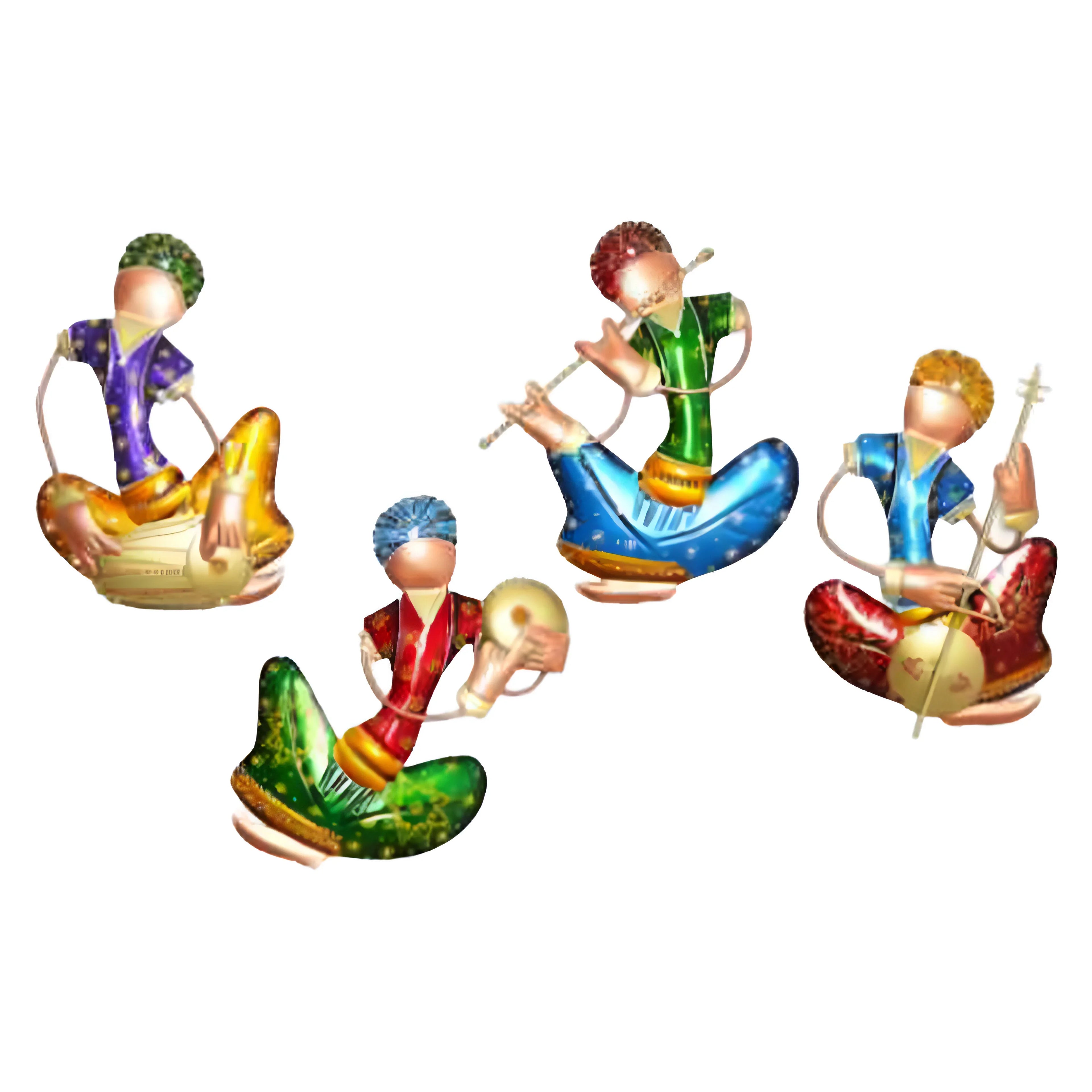 Musician Figurines Set of 4 – Traditional Orange Musician Statues for Artistic Home Decor