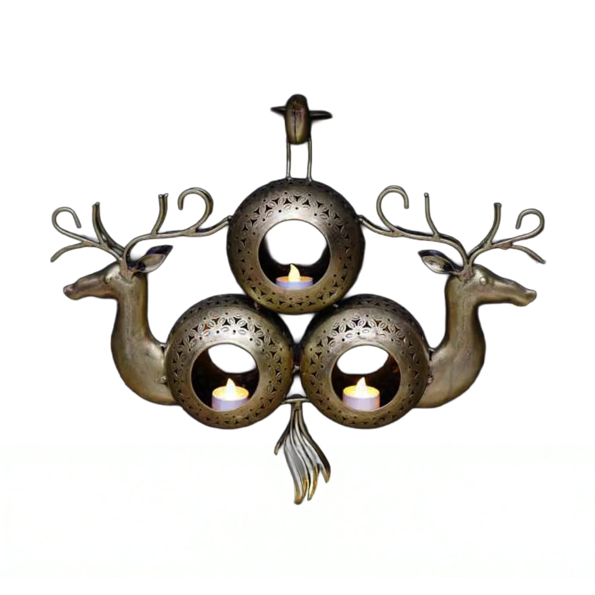 Iron 3-Lota Tealight Holder with Deer Face Design – Rustic Candle Stand
