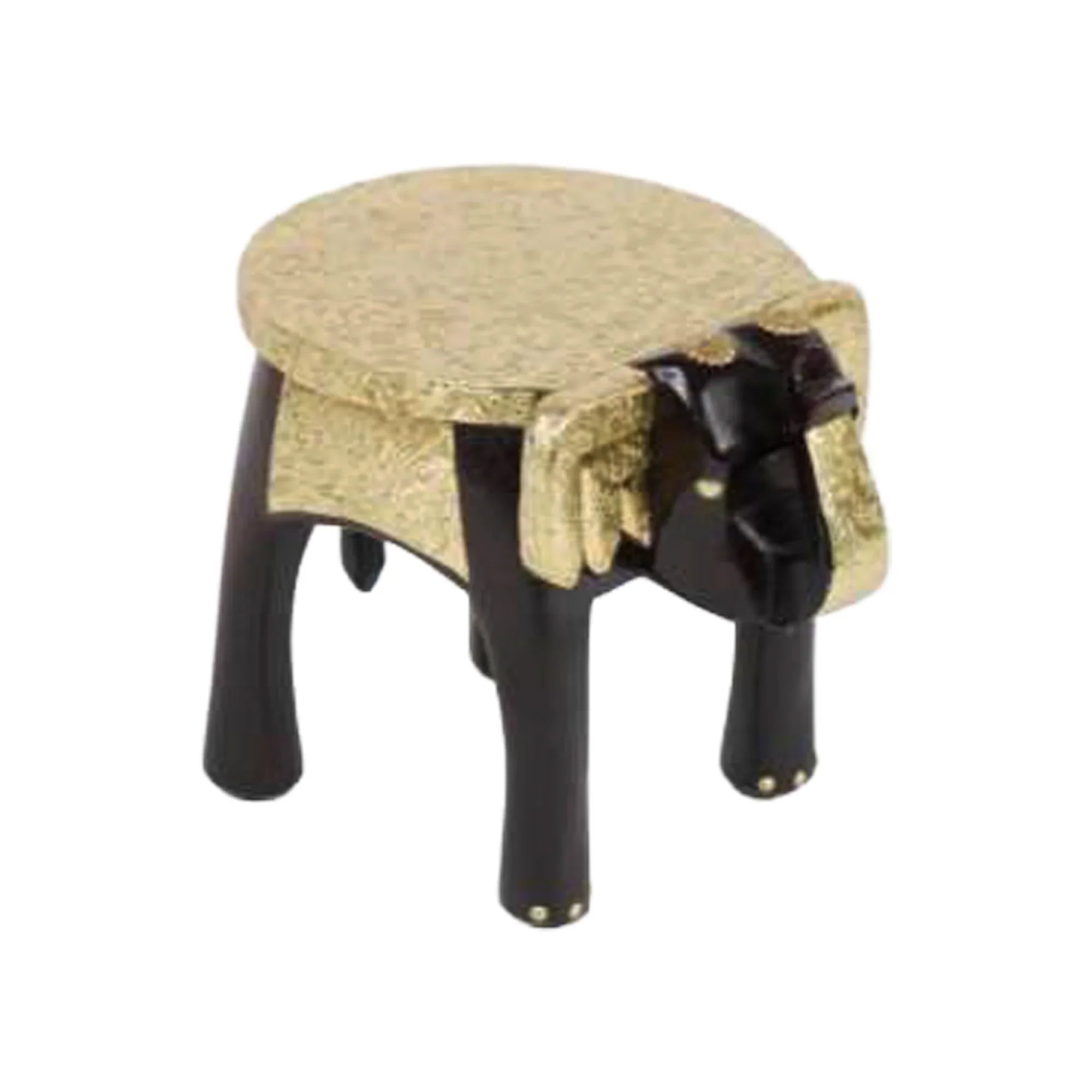 Handcrafted 15" Wooden Elephant Table with Brass Fittings – Traditional Decorative Accent