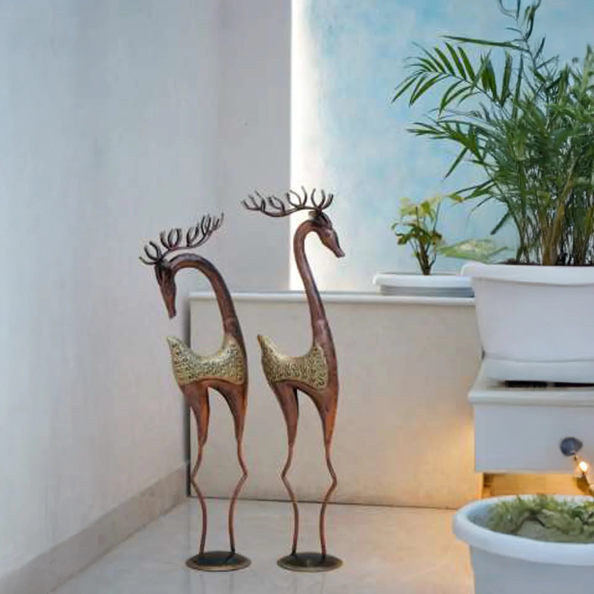 Decorative Metal Reindeer Figurines – Set of 2 | Handcrafted Holiday & Home Décor