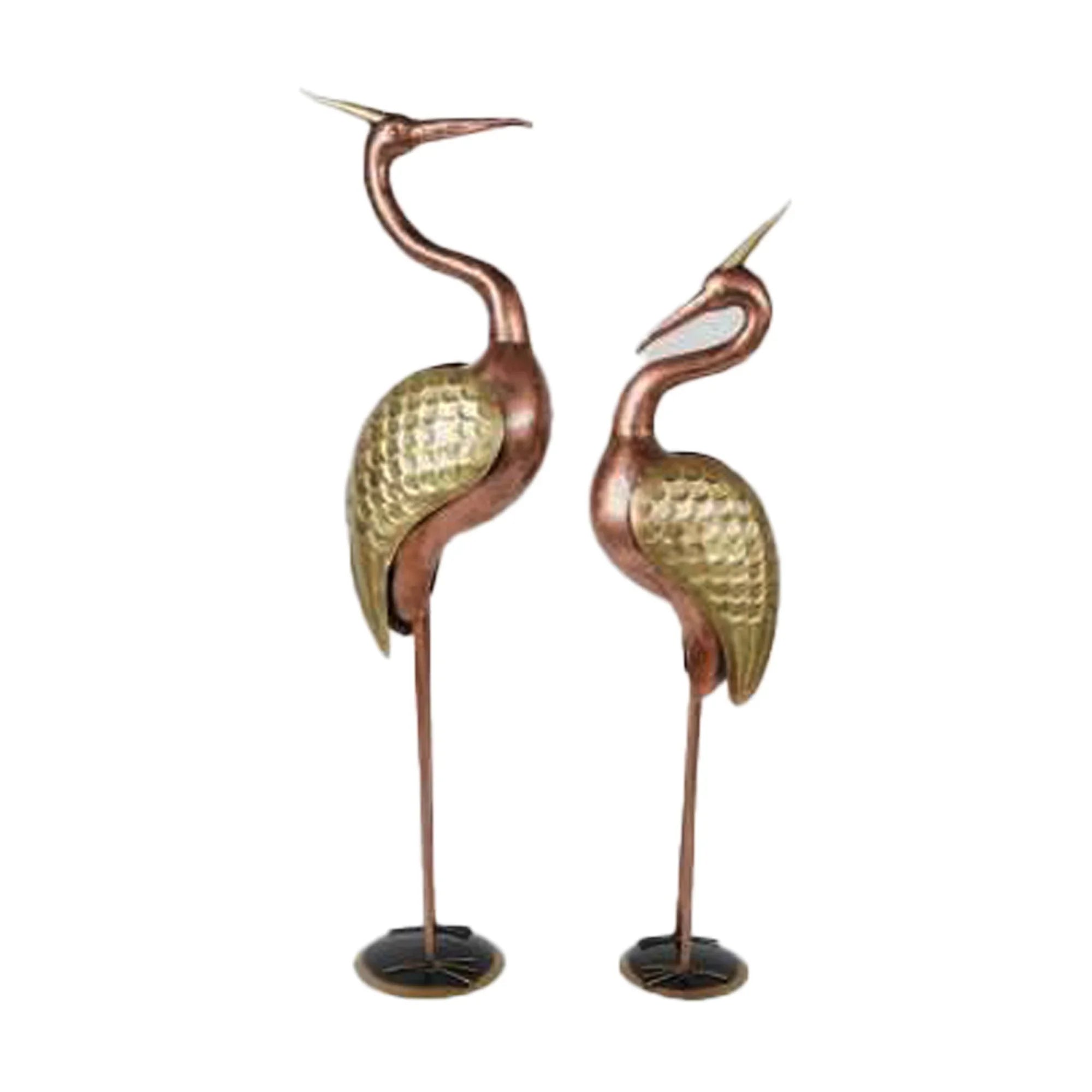 Crowned Metal Crane Figurines – Pair of 2 | Handcrafted Regal Décor Accents