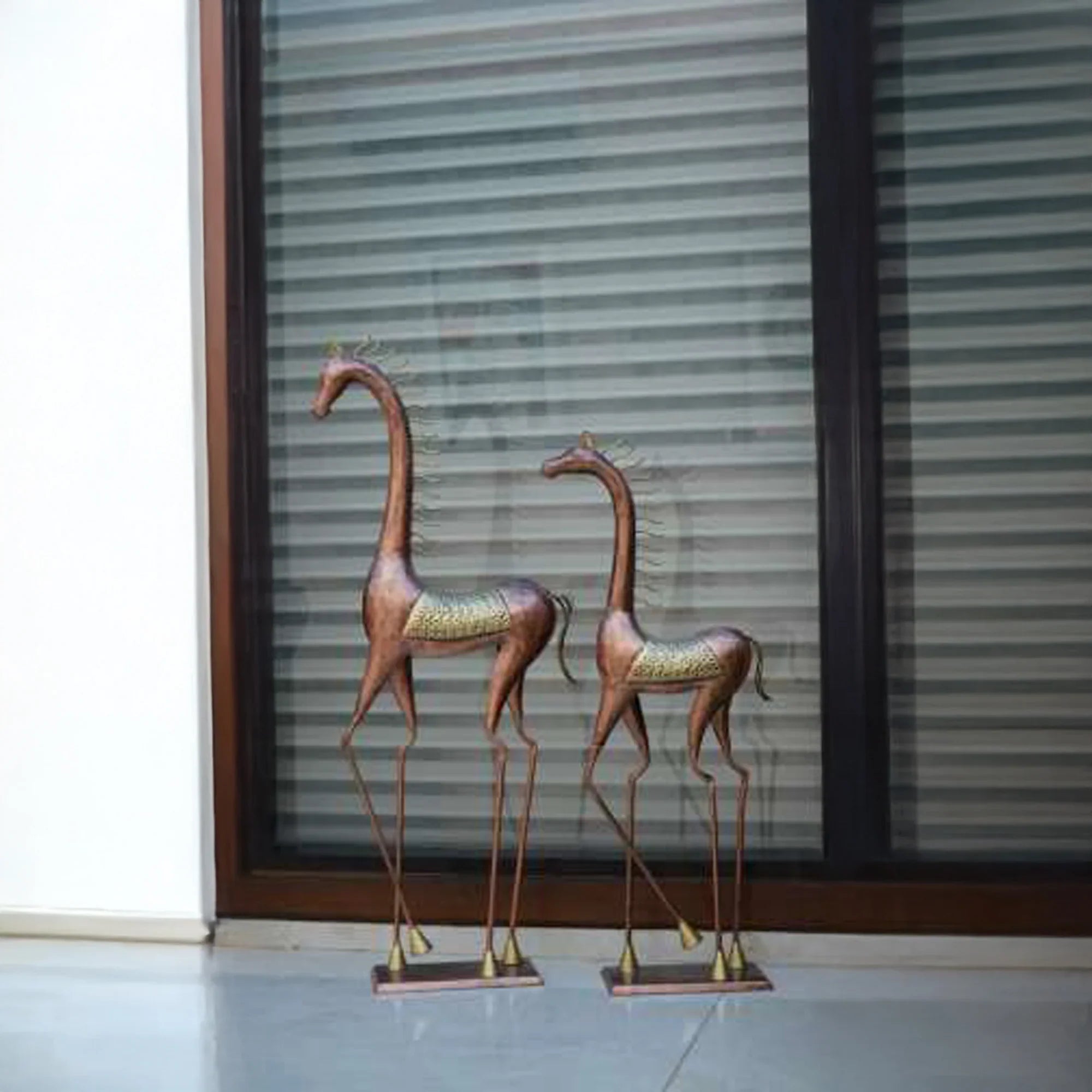 Iron Dancing Horse Sculptures – Set of 2 | Handcrafted Decorative Art for Home & Office