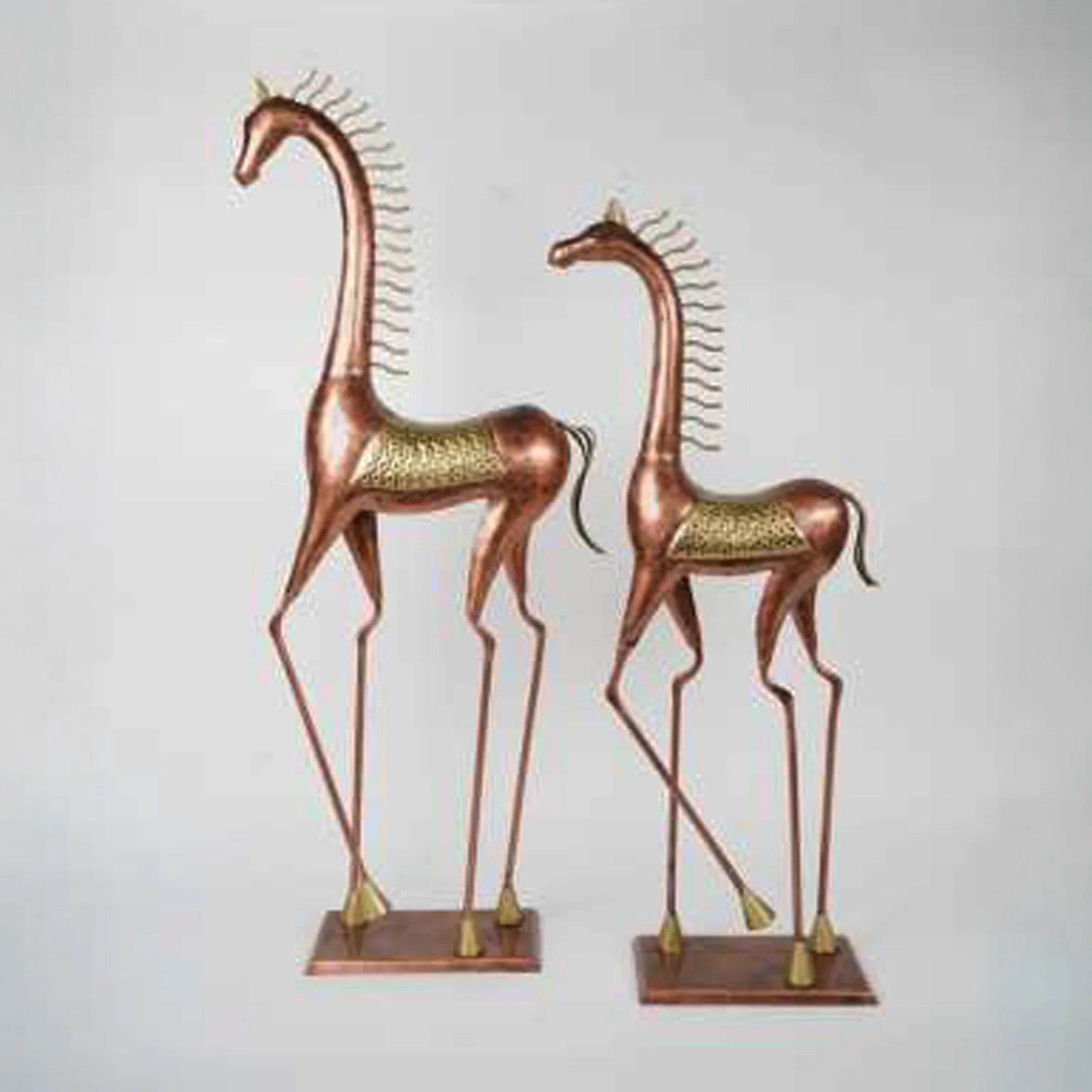 Iron Dancing Horse Sculptures – Set of 2 | Handcrafted Decorative Art for Home & Office