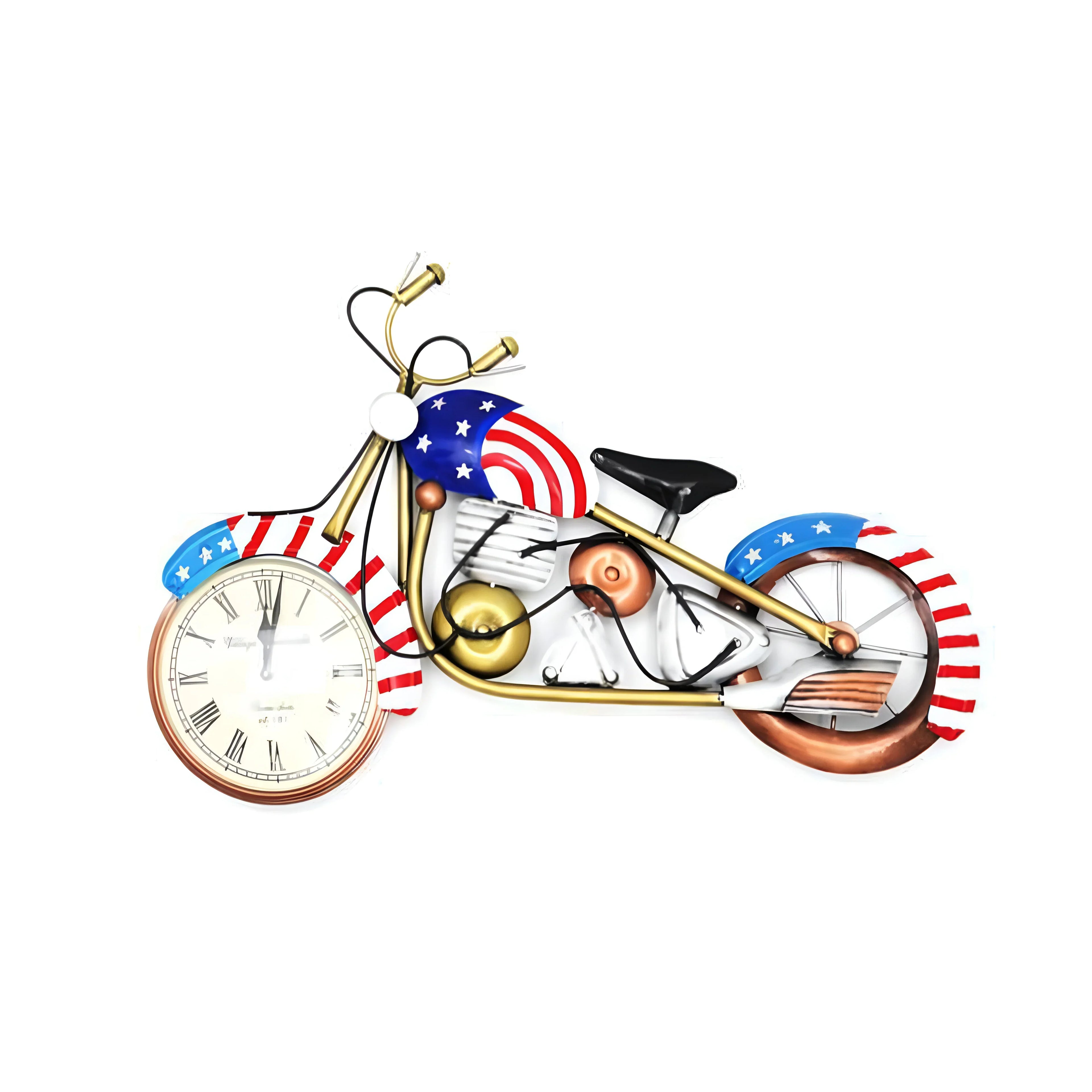 USA Flag Bike Wall Clock – Vintage Bicycle Timepiece for Cyclists & Patriotic Decor