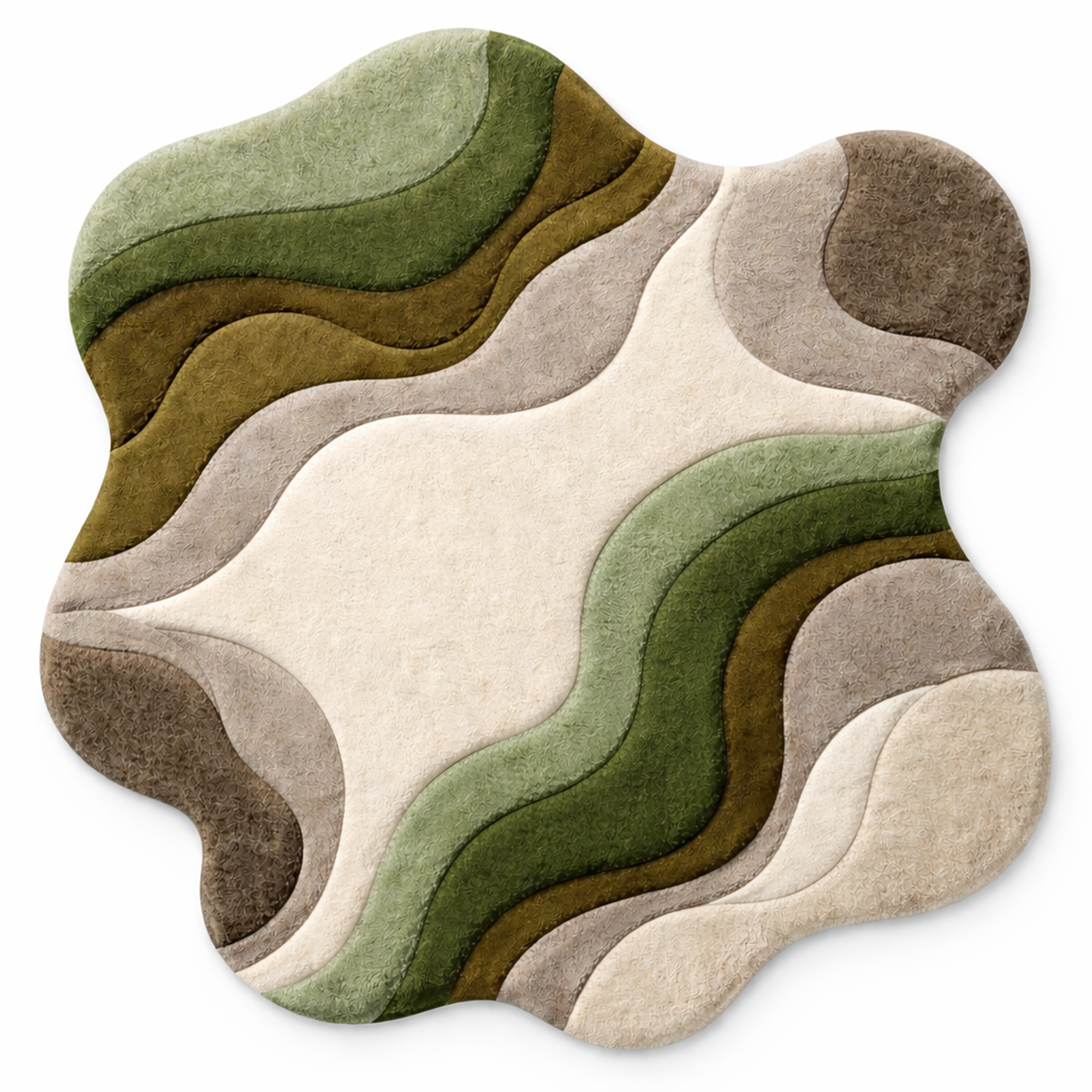 Modern Abstract Handmade Area Rug – Luxury Green & Neutral Wavy Designer Carpet for Living Room | USA Collection