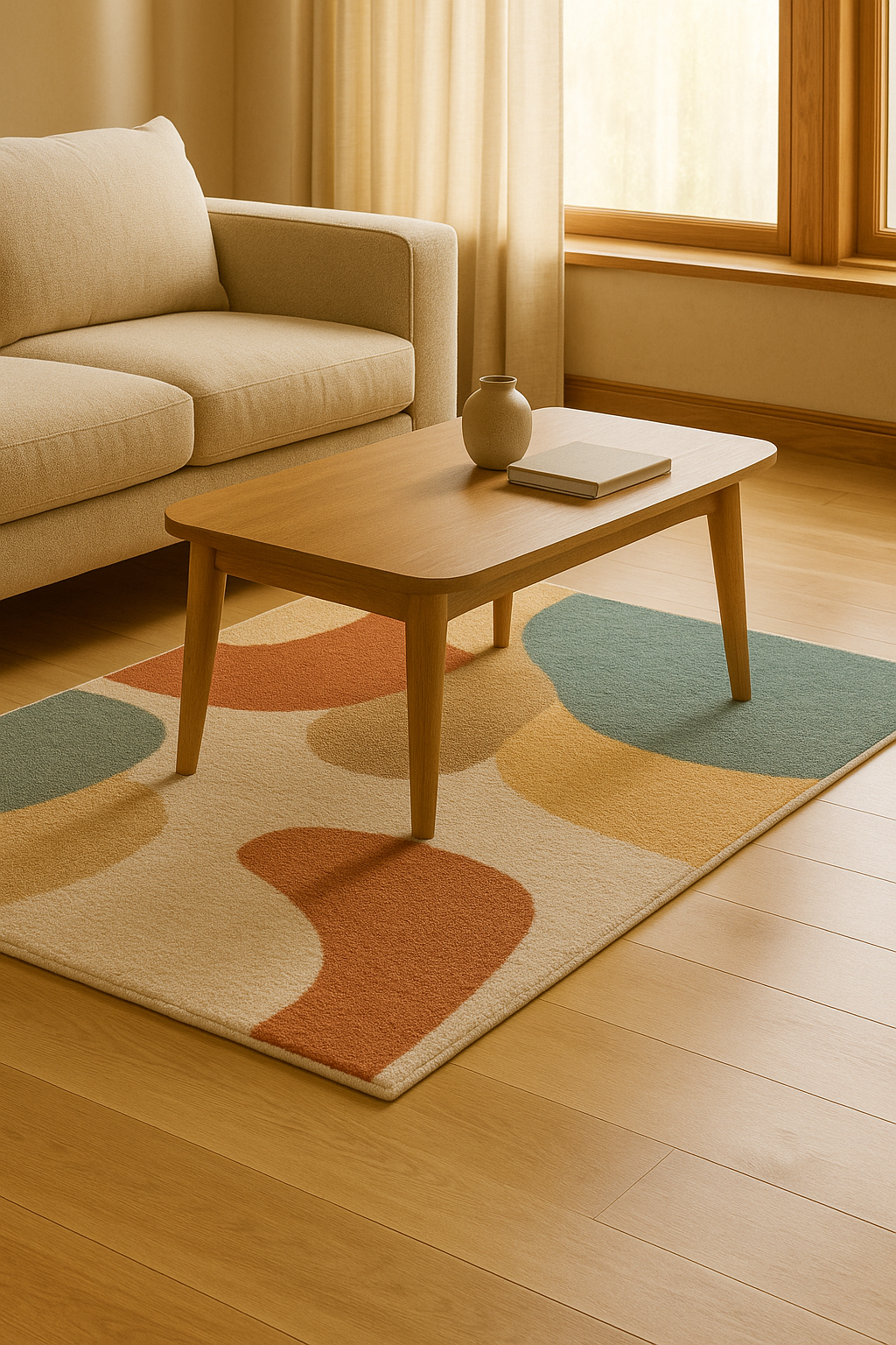 Neutral Multi Abstract Wool Silk Rug - 5x8ft