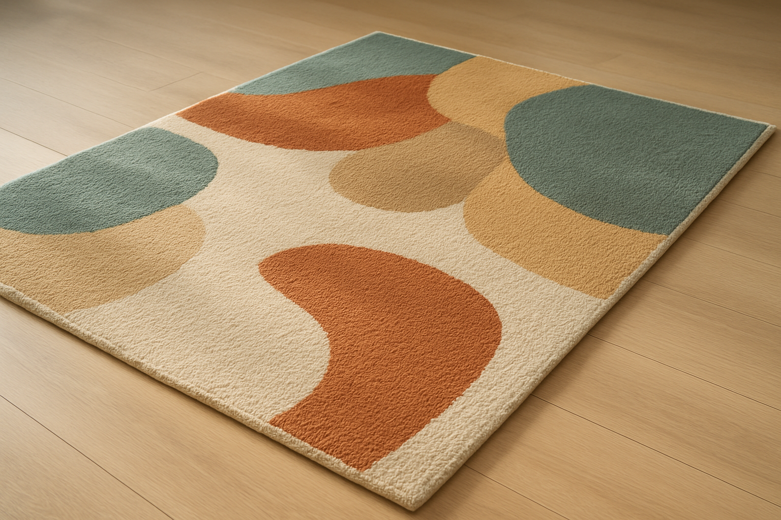 Neutral Multi Abstract Wool Silk Rug - 5x8ft