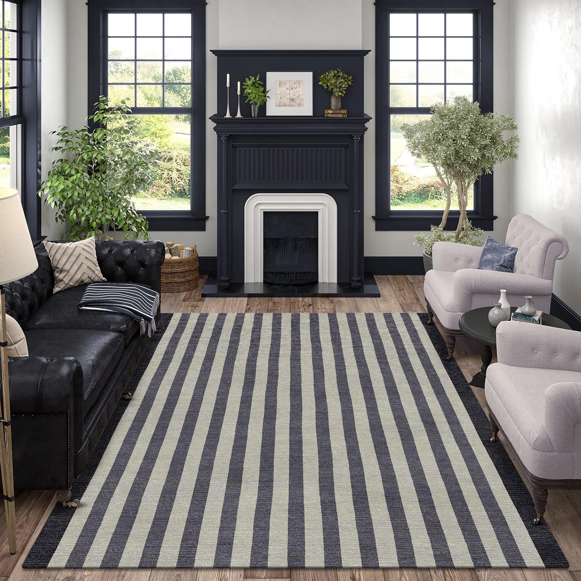 Contemporary Striped, Hand Tufted Carpet Rug for Living Spaces | F-HT-037