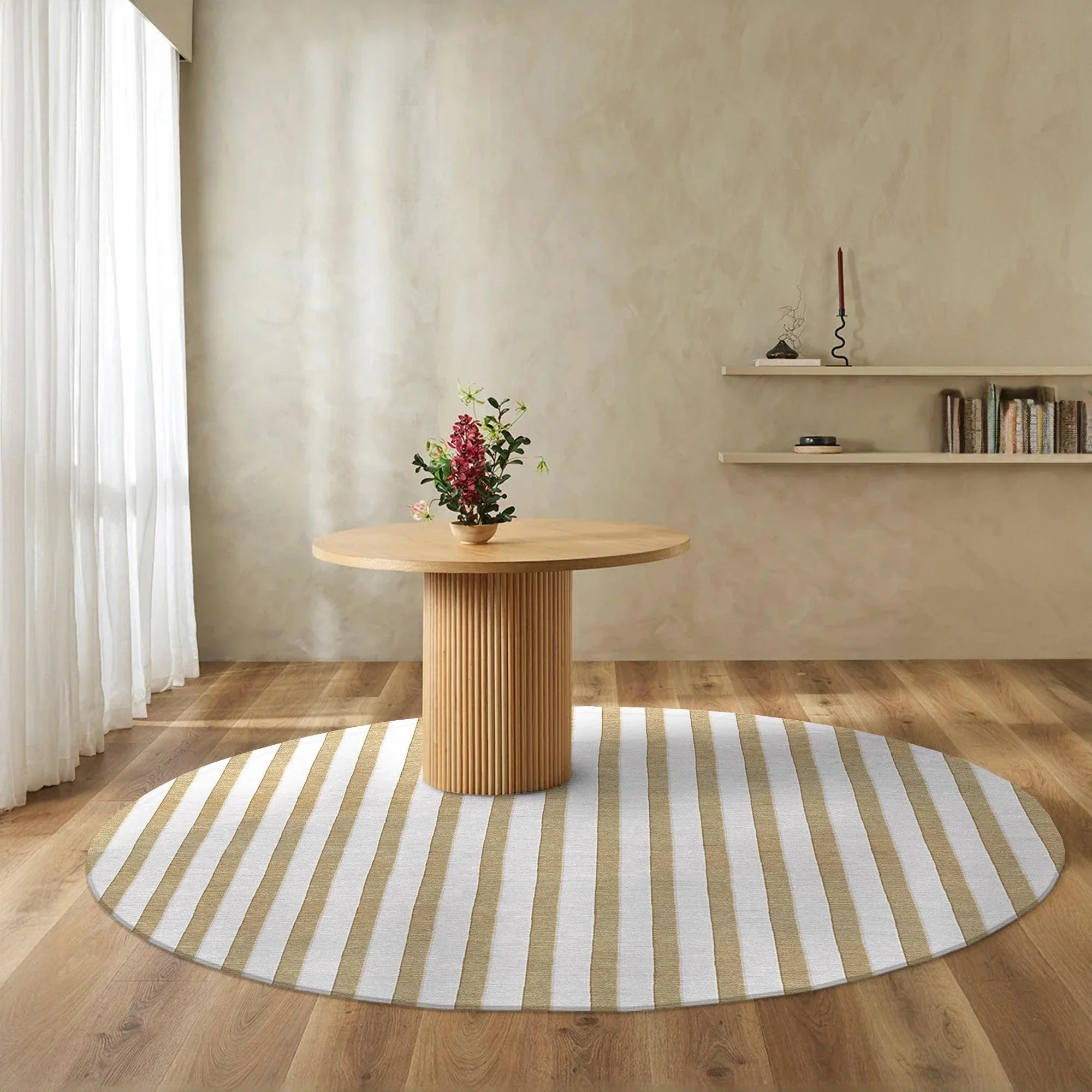 Neutral Modern Round Area Rug, Hand Tufted Carpet Rug for Living Spaces | F-HT-043