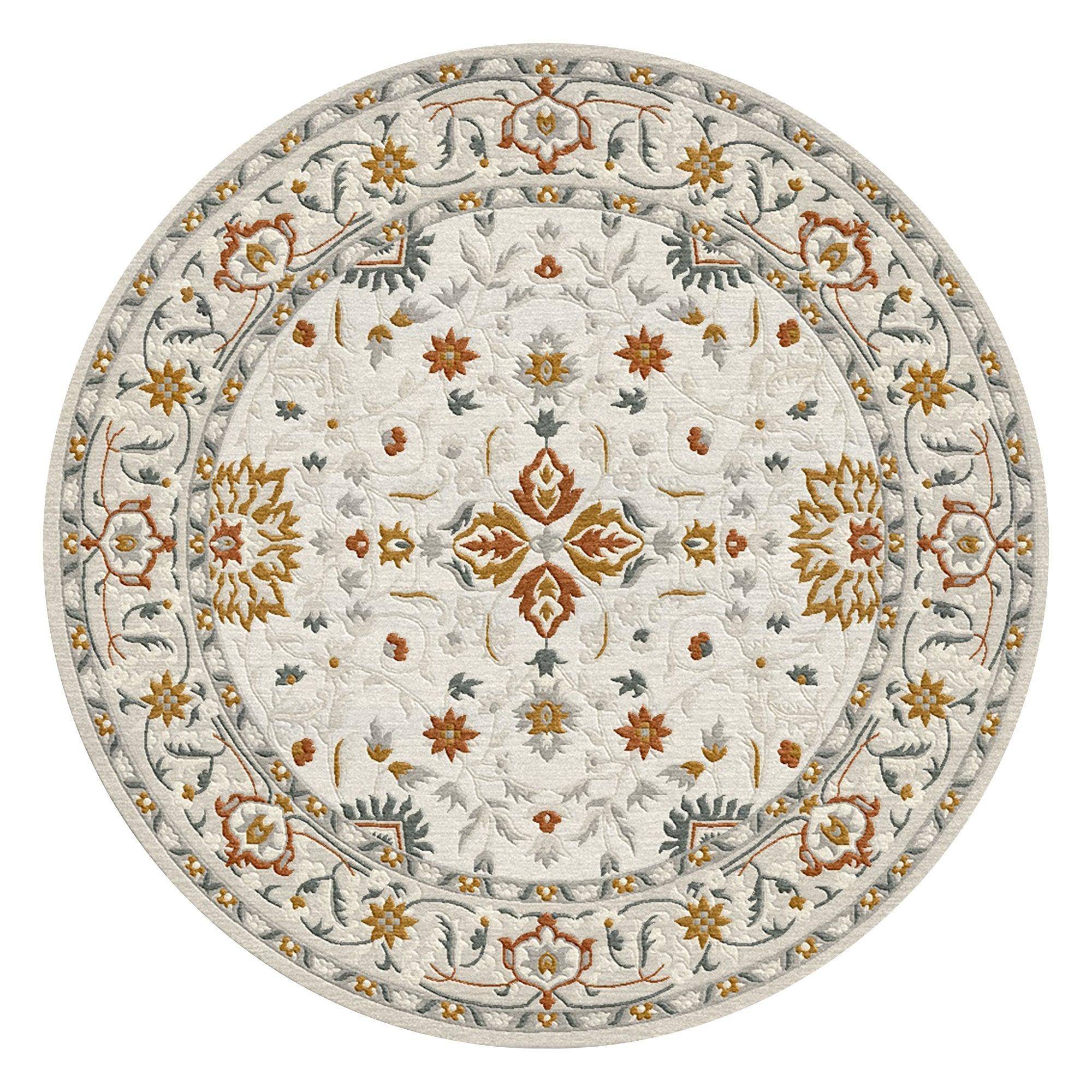 8a5a1e-8b.myshopify.com Cream Traditional Round Rug for Living Spaces | F-HT-028
