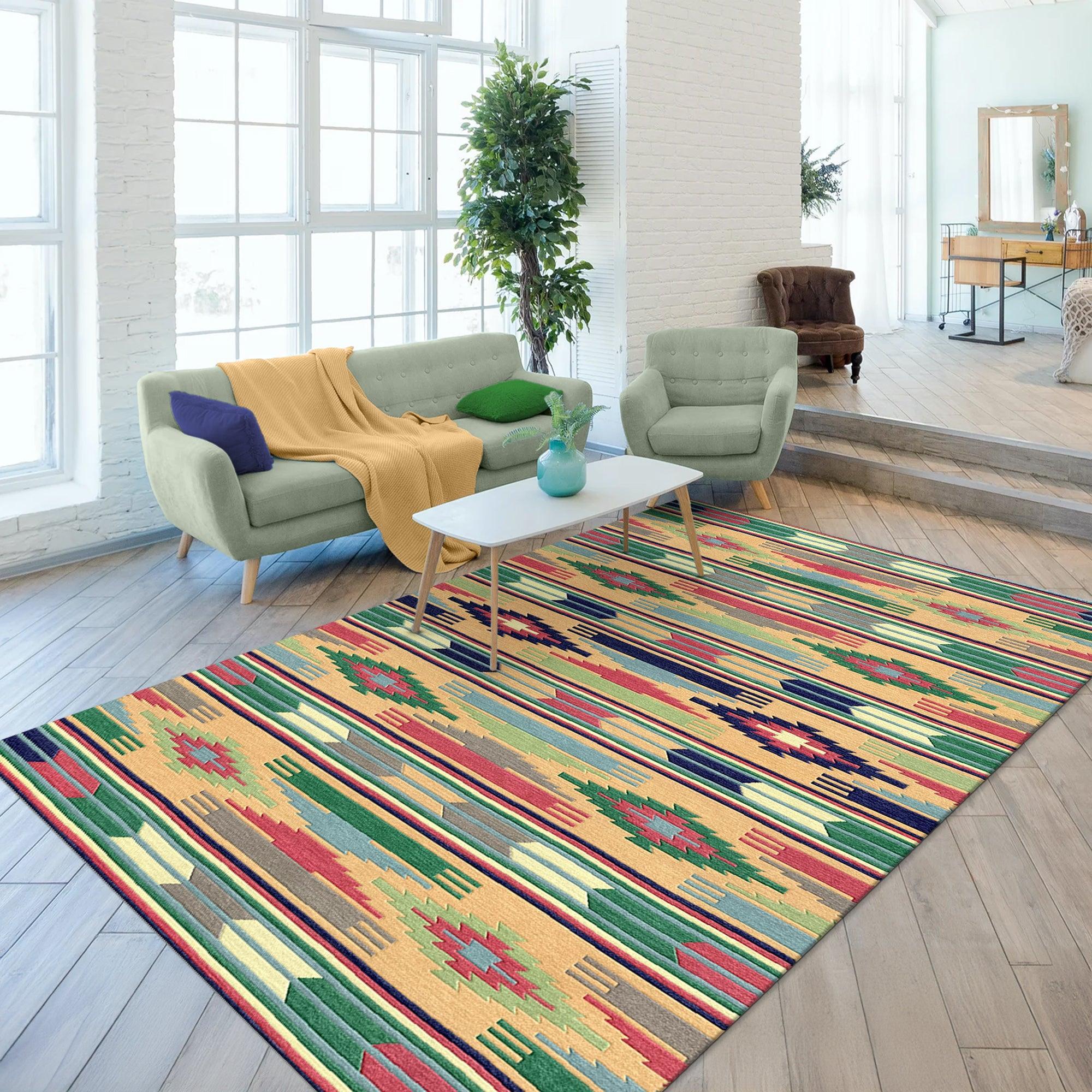 8a5a1e-8b.myshopify.com Multicolor Aztec Geometric Wool Rug for Living Spaces | F-HT-032