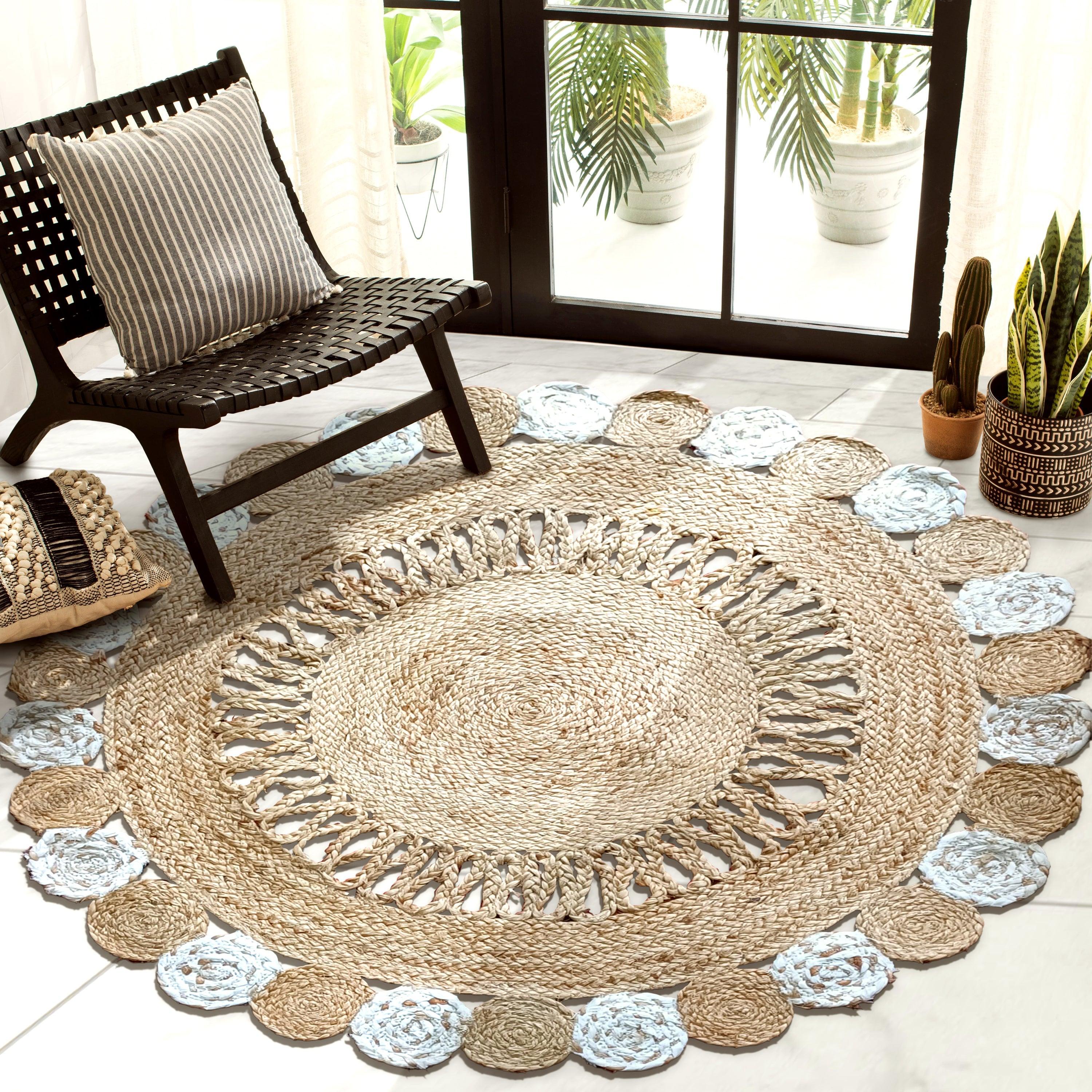 Braided Cotton Natural Jute Rug-Farookht F-JU-001