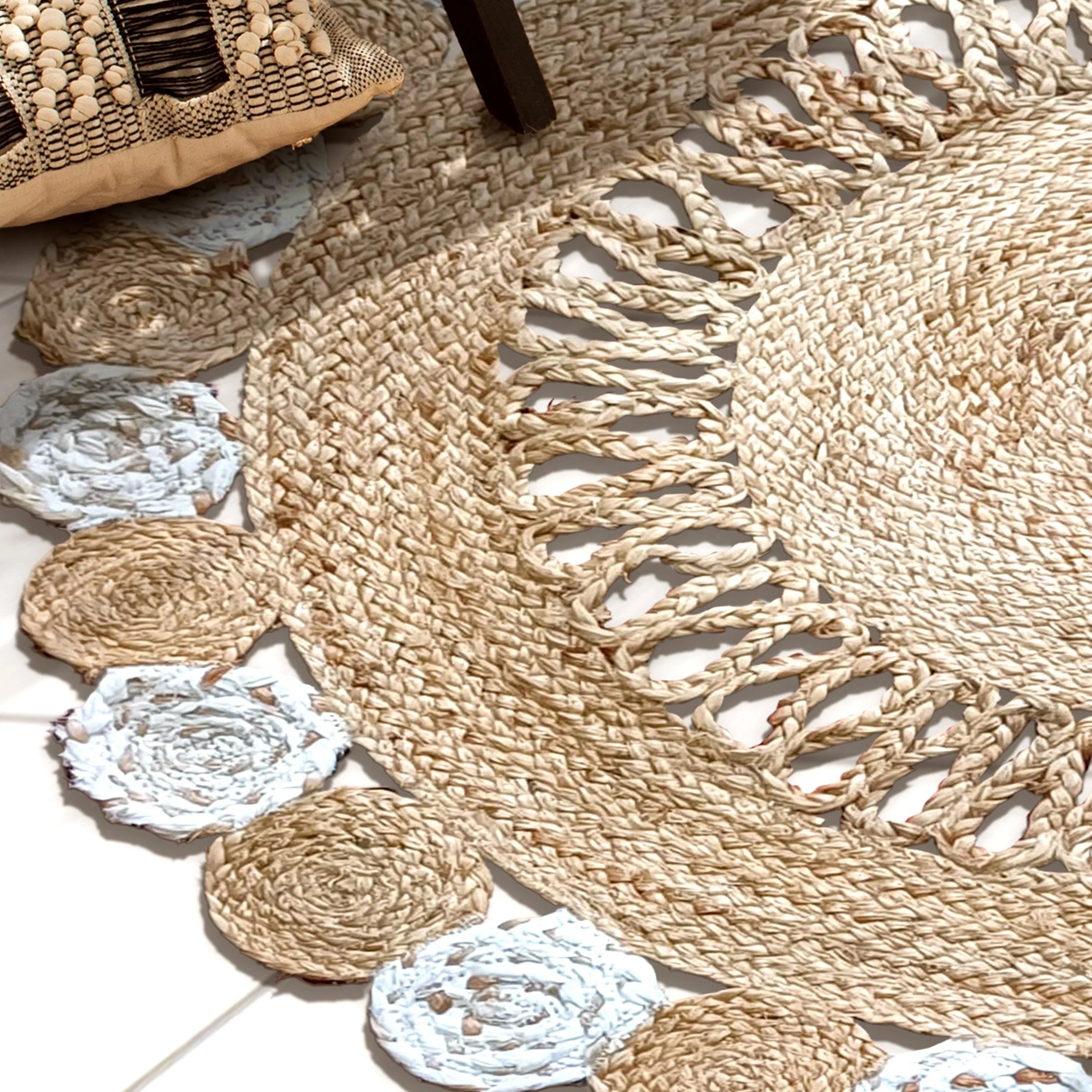 Braided Cotton Natural Jute Rug-Farookht F-JU-001