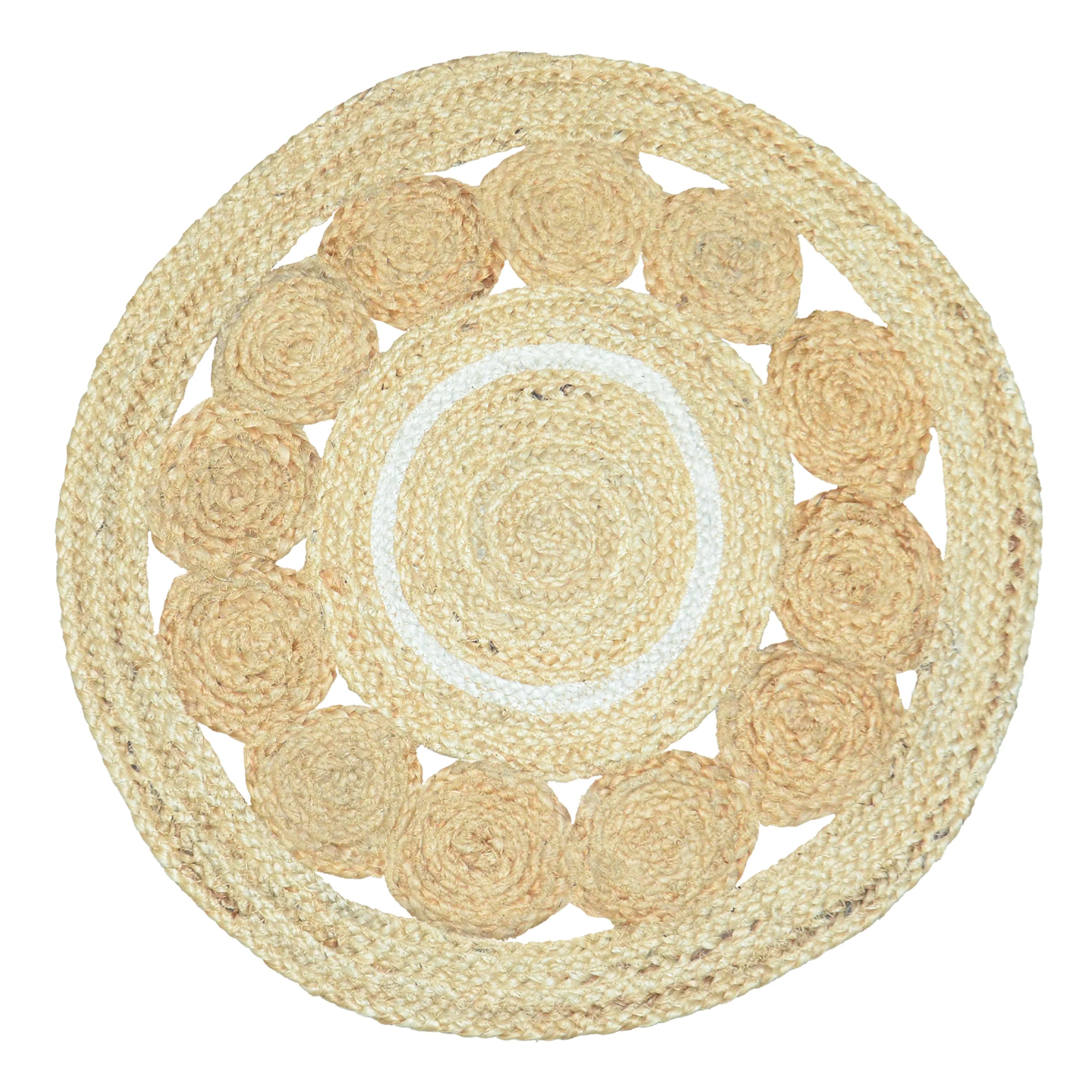 Round Jute Rug – Braided Natural Farmhouse Carpet F-JU-006