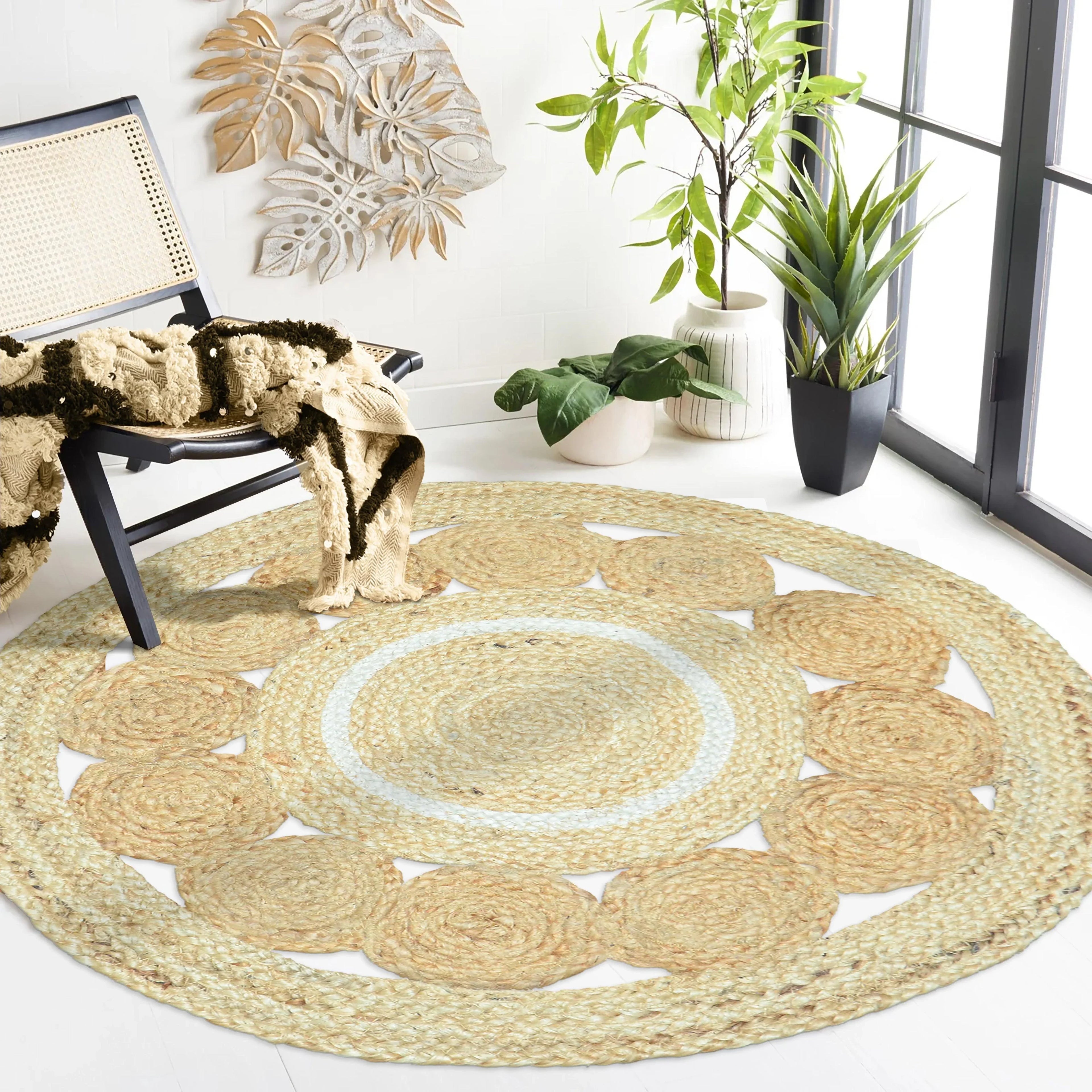 Round Jute Rug – Braided Natural Farmhouse Carpet F-JU-006