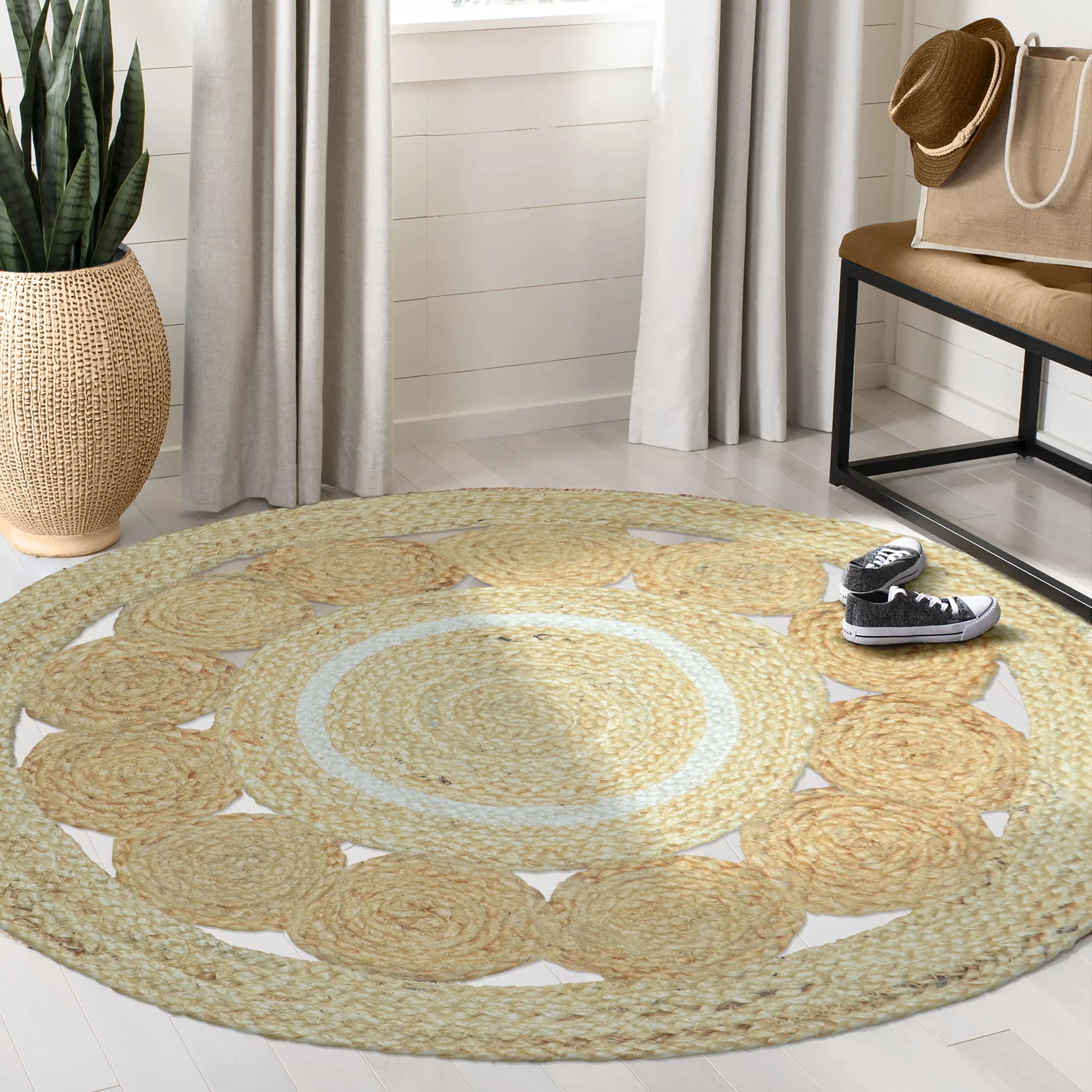 Round Jute Rug – Braided Natural Farmhouse Carpet F-JU-006
