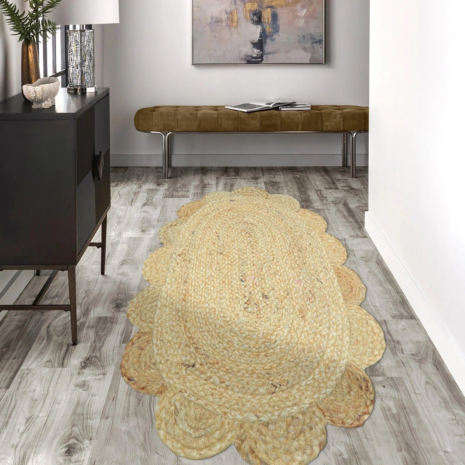 Braided Natural Jute Rug for Living Spaces - FAROOKHT F-JU-007