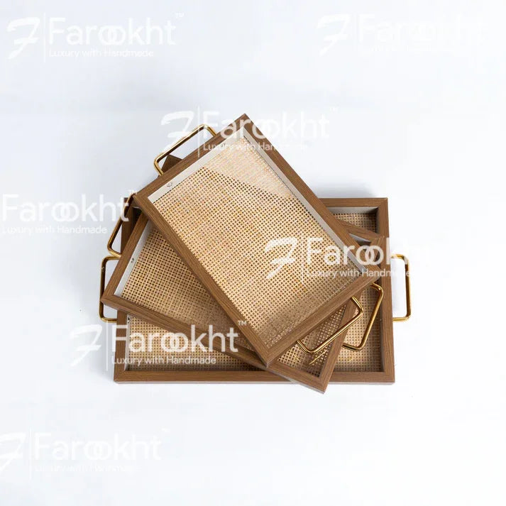 Handwoven Rattan Square Serving Trays – Natural Decorative Platter Set