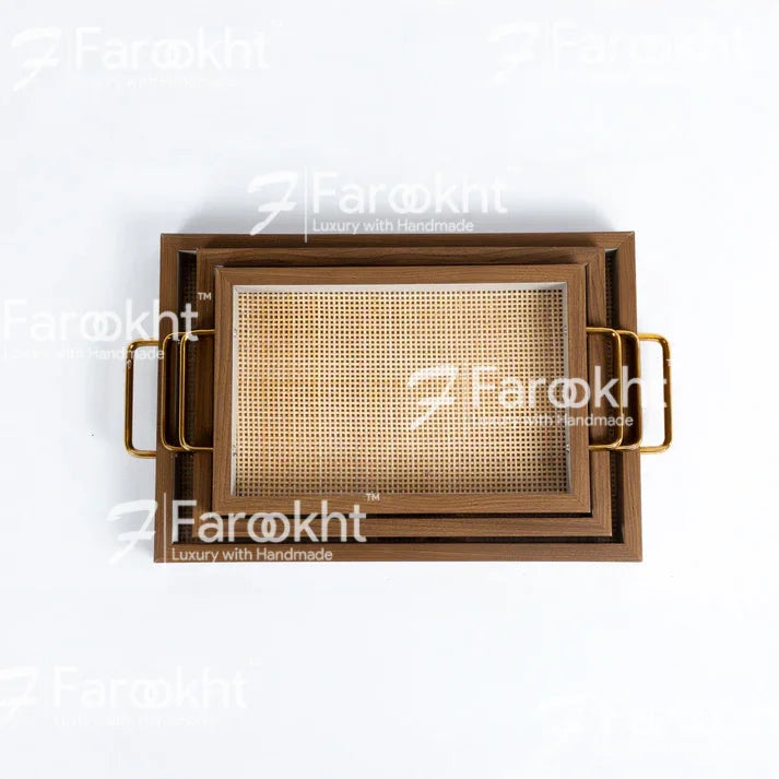 Handwoven Rattan Square Serving Trays – Natural Decorative Platter Set