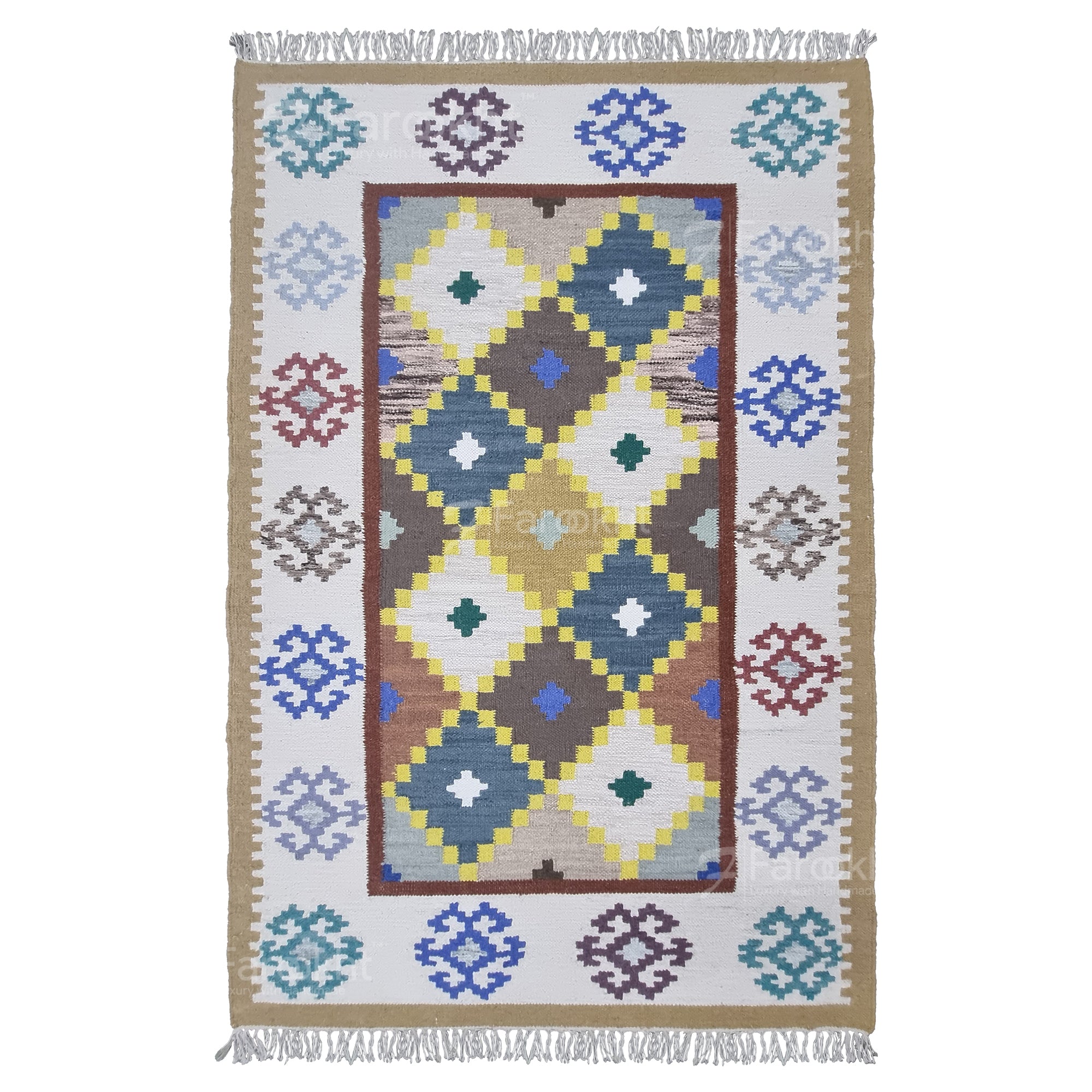 Multi-Color Geometric Wool Blend Area Rug
