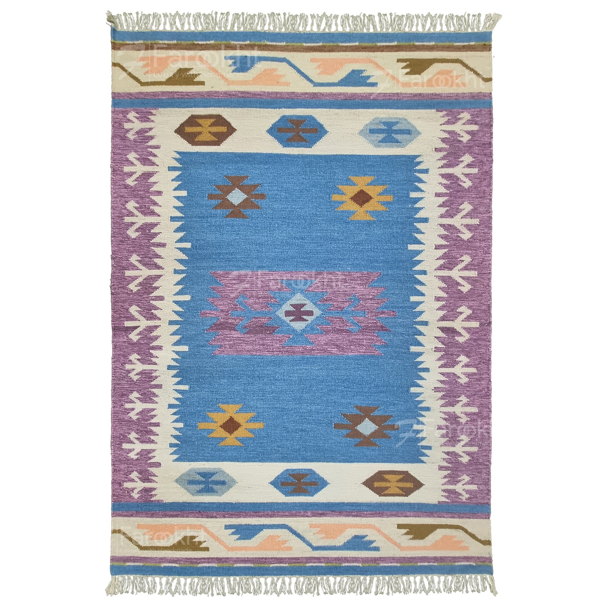 Blue Purple Handwoven Wool Kilim Rug
