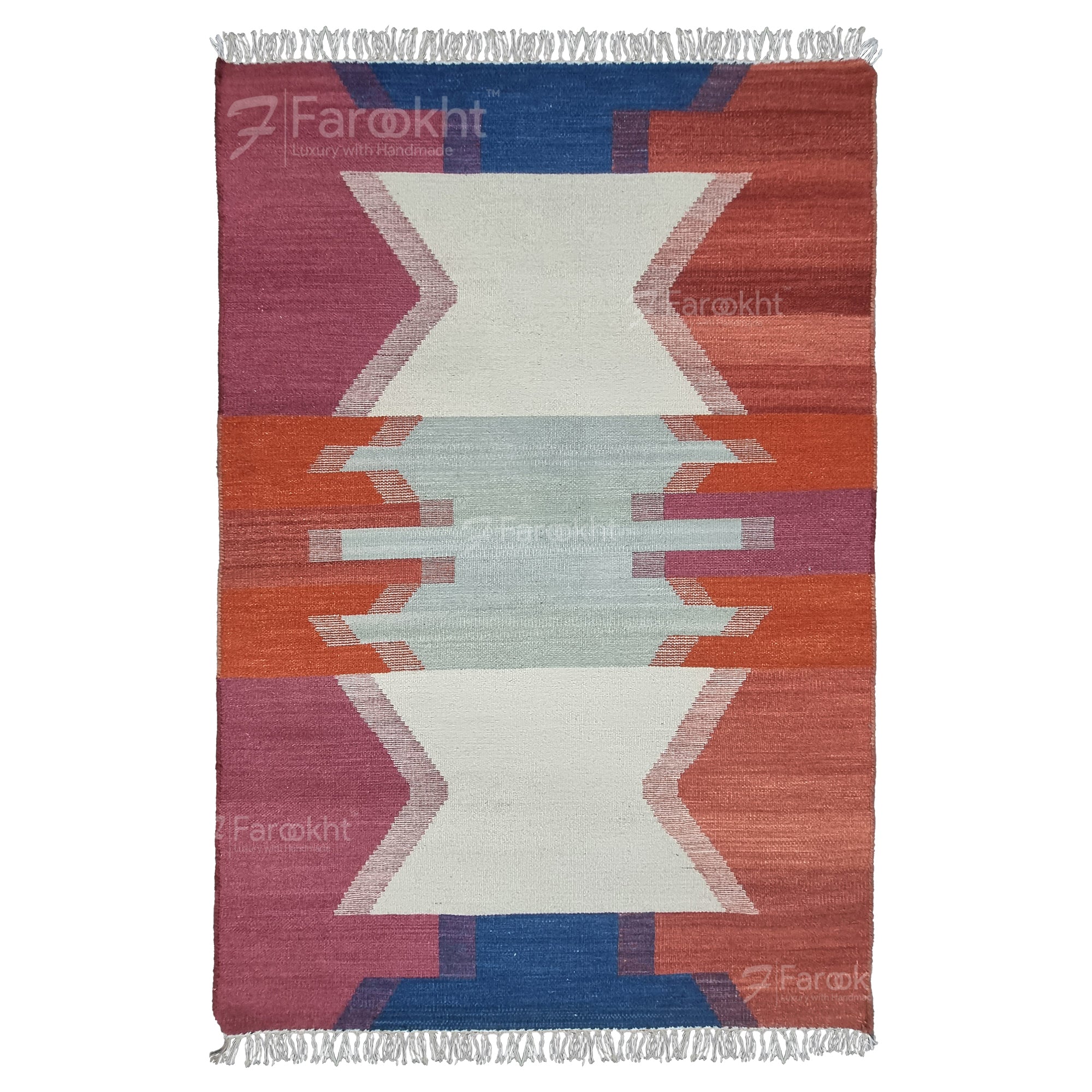 Coral Geometric Handwoven kilim Rug
