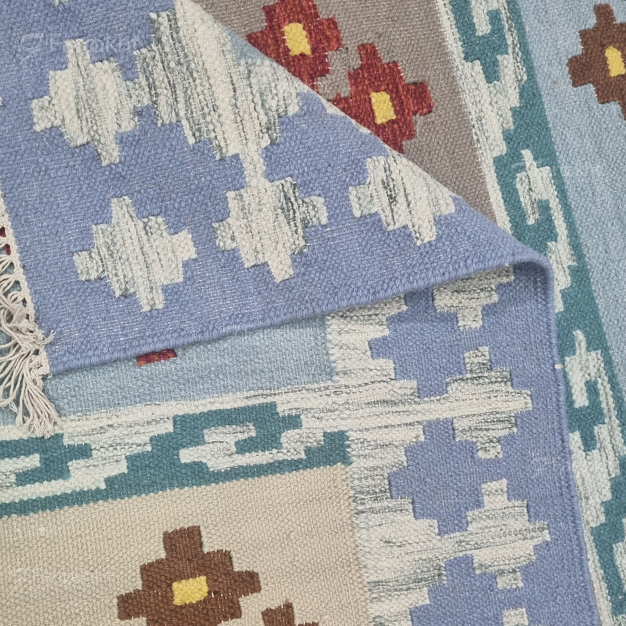 Lavender Geometric Flatweave Wool Rug