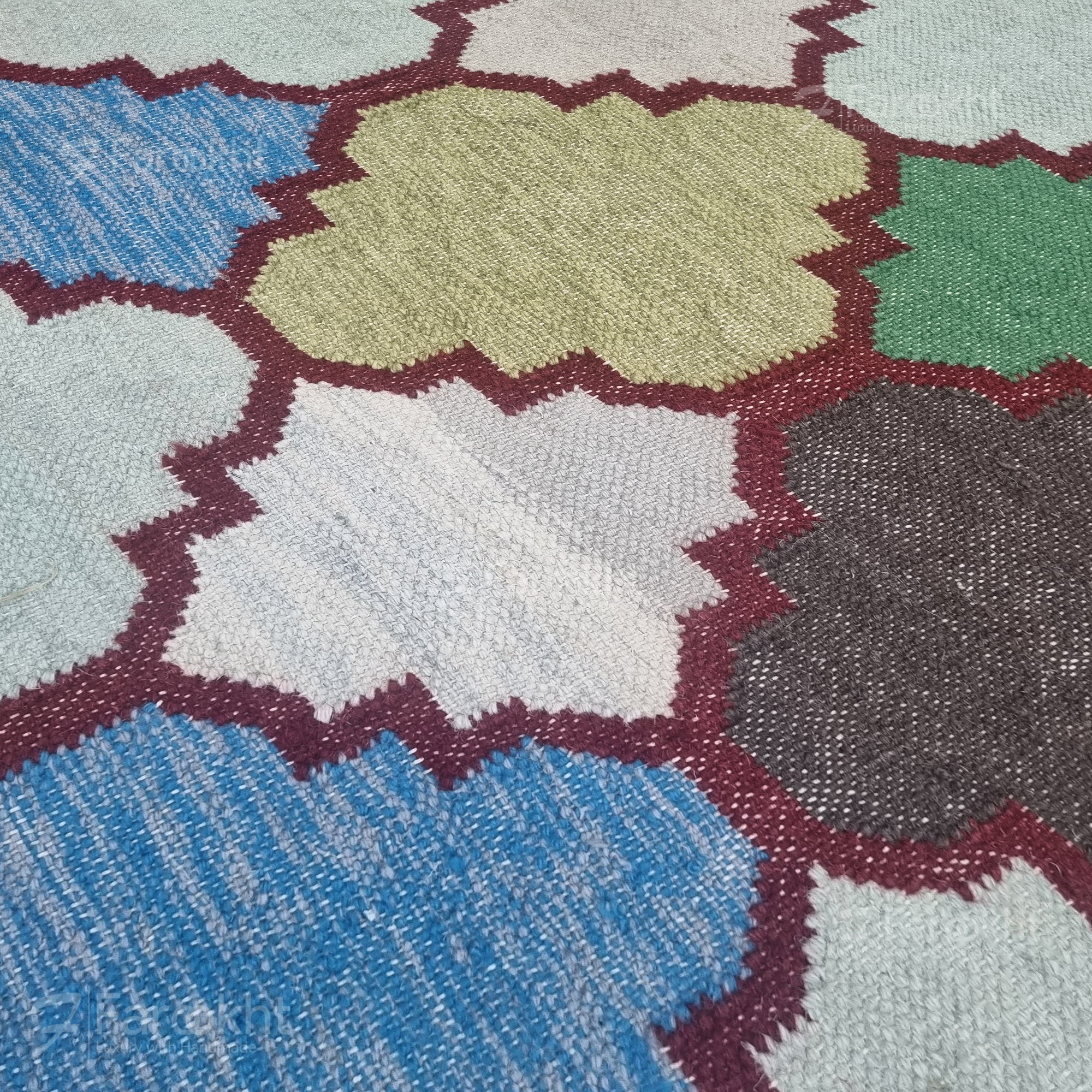 Multicolor Handwoven Wool Blend Geometric Rug