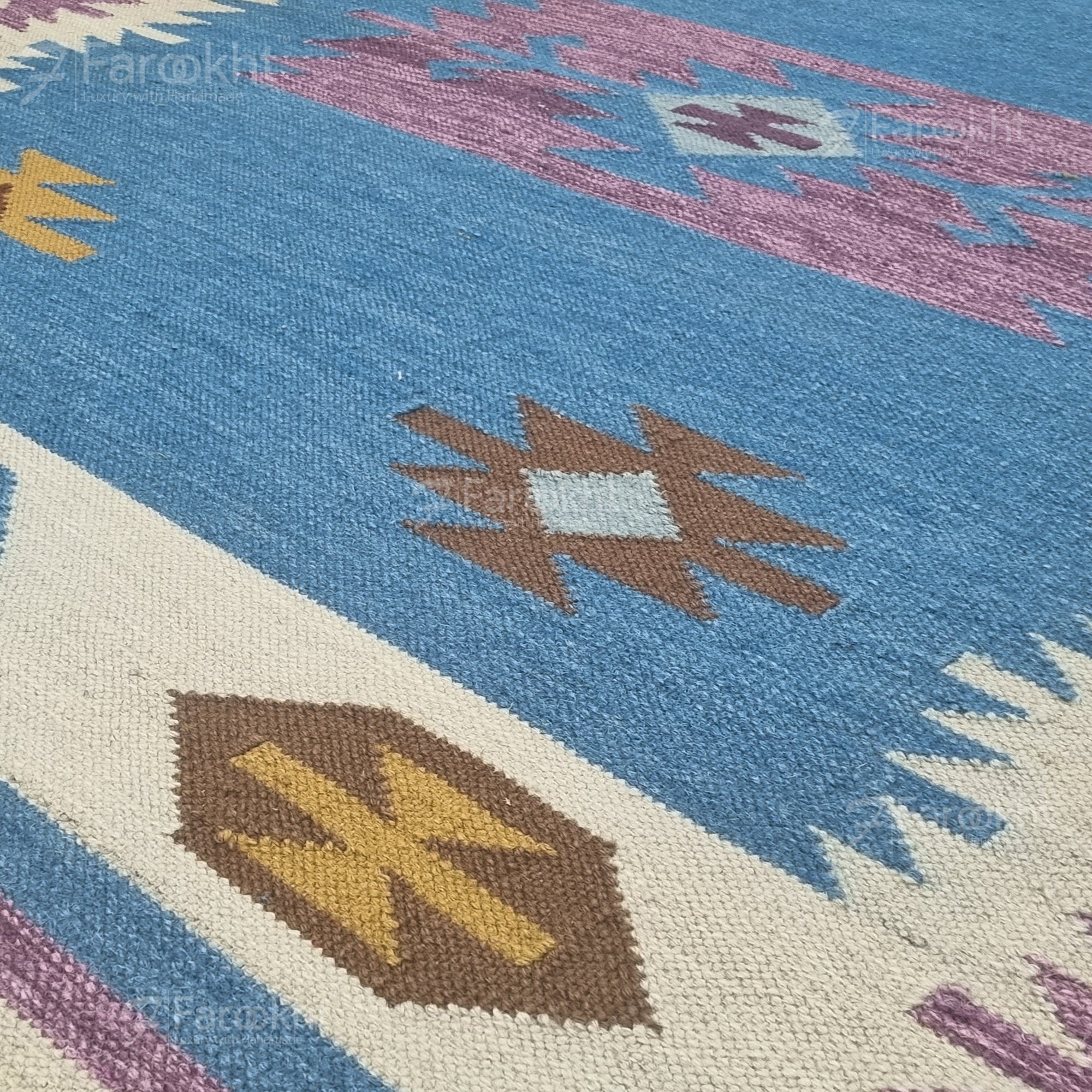 Blue Purple Handwoven Wool Kilim Rug