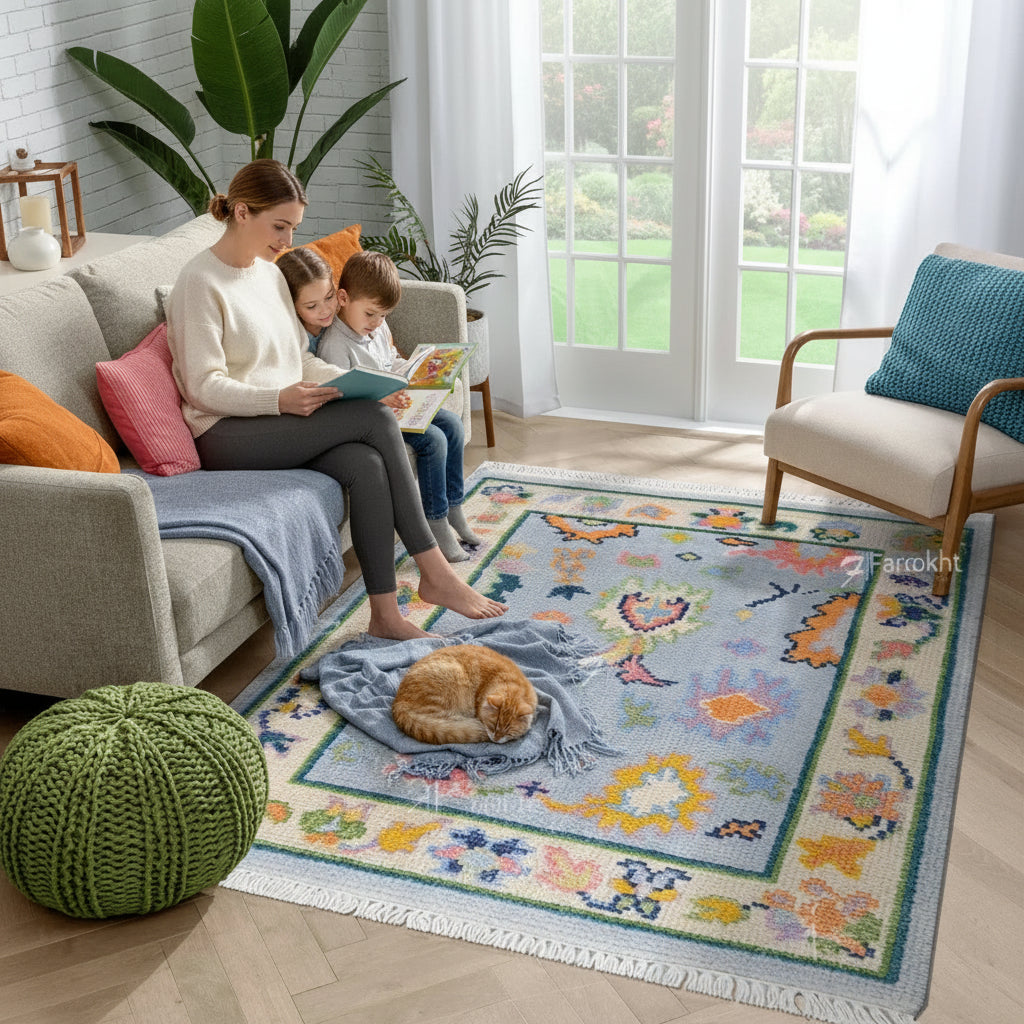 Hand Knotted Oushak Carpet and Rugs 011