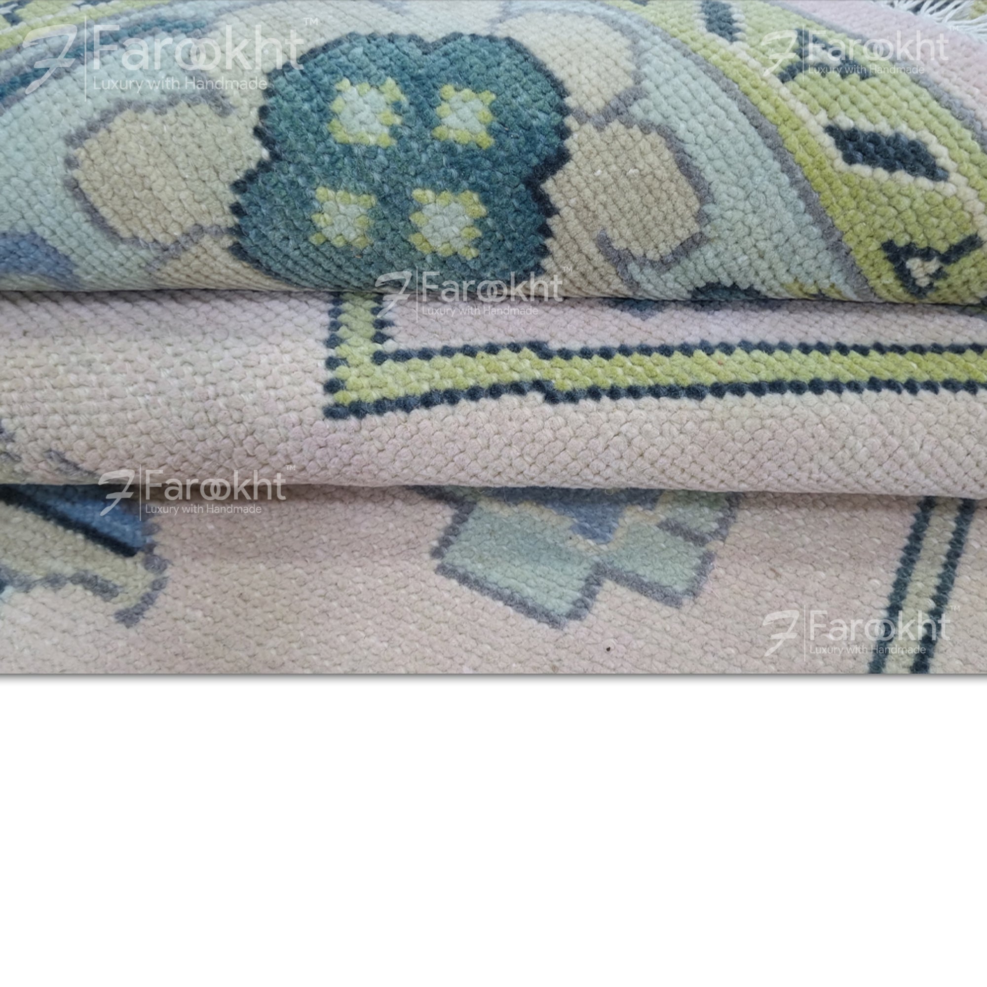 Green Hand Knotted Oushak Rugs and Carpets