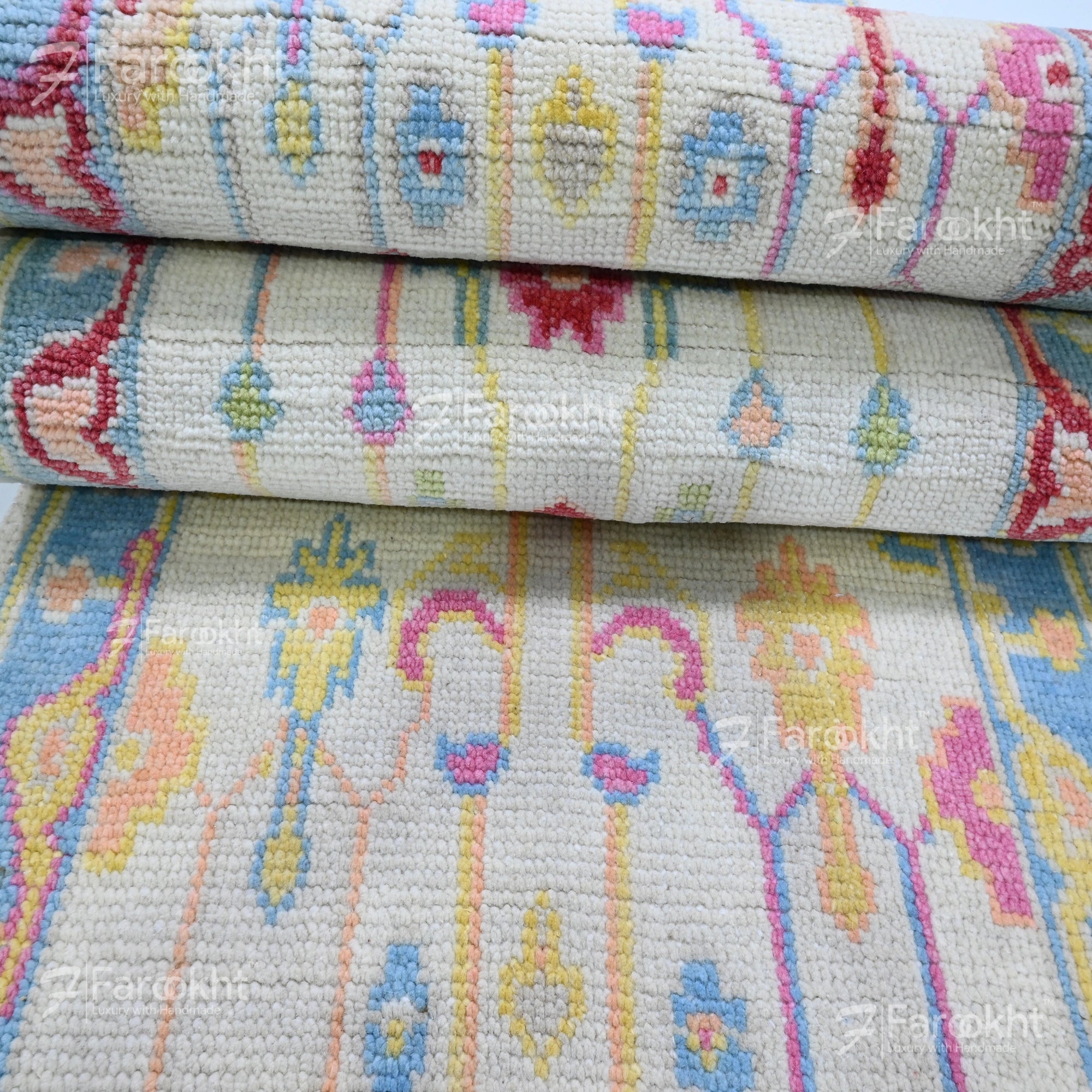 Luxury handmade multicolor floral wool rug