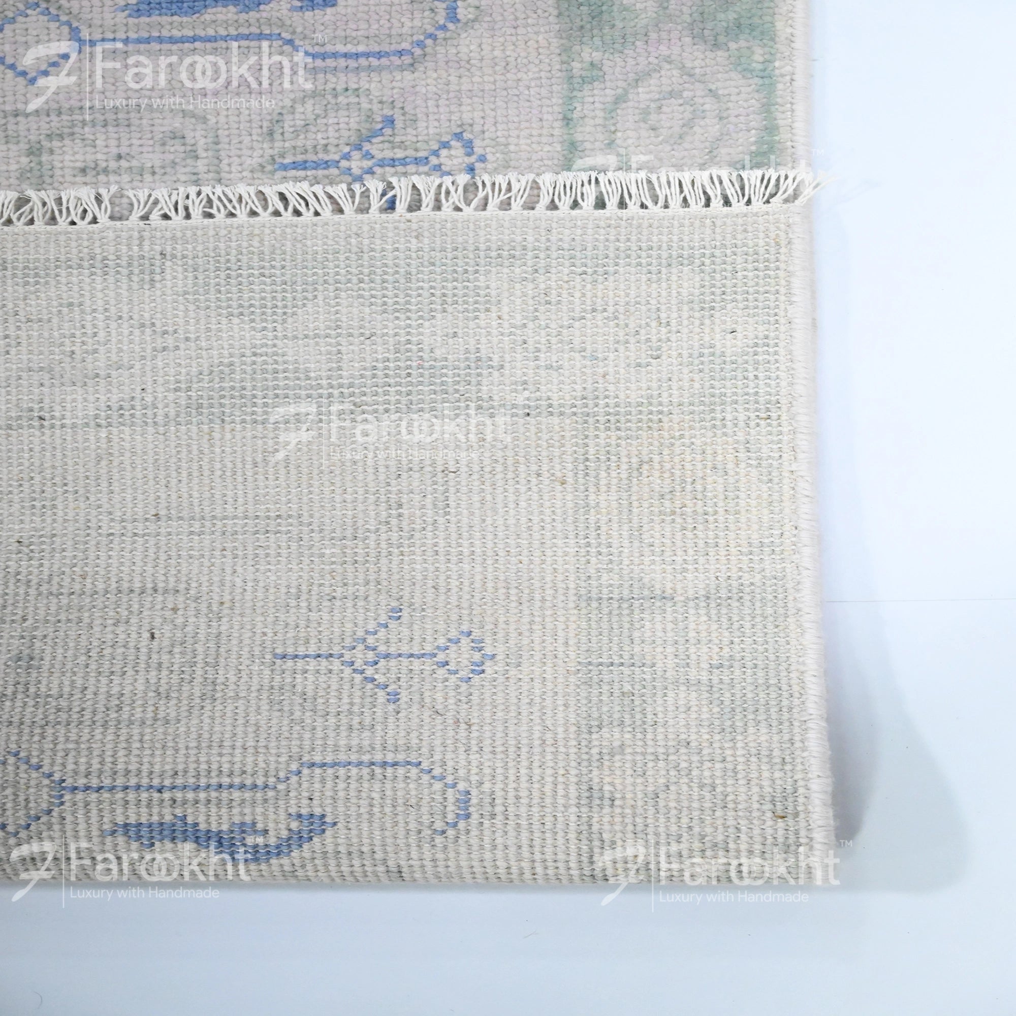 Hand-Knotted Wool Rug Hallway Runner Rug Beige and Blue Area Rug