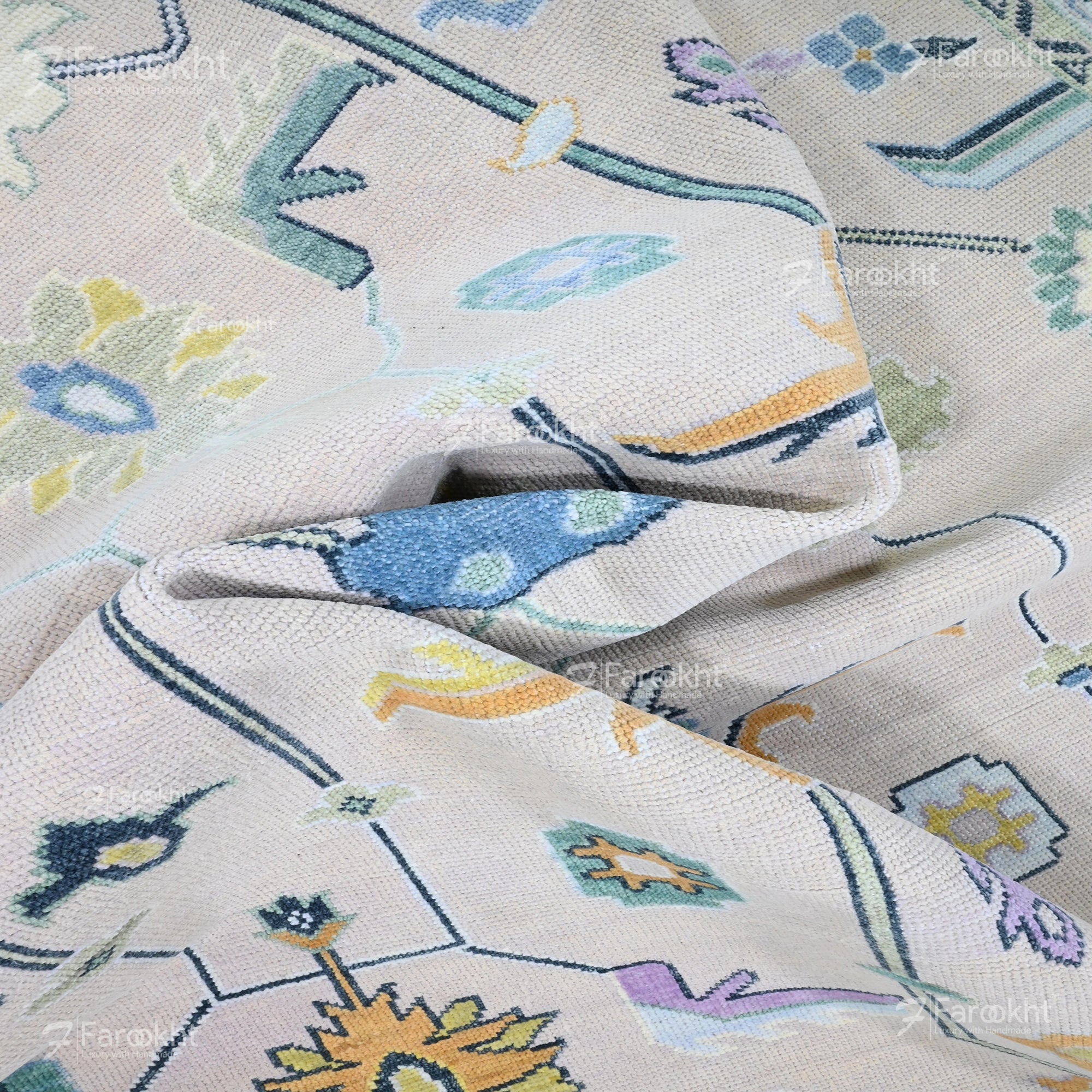 Hand Knotted Oushak Carpet and Rugs 07