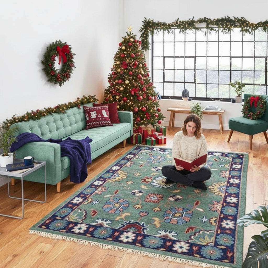 Hand Knotted Oushak Carpet and Rugs F-HKOU-001 a