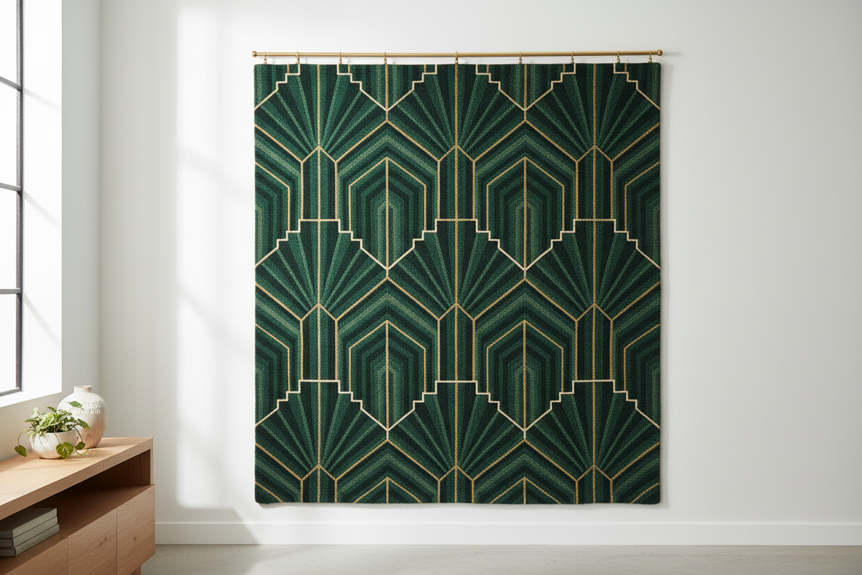 Emerald Green Art Deco Wool Rug