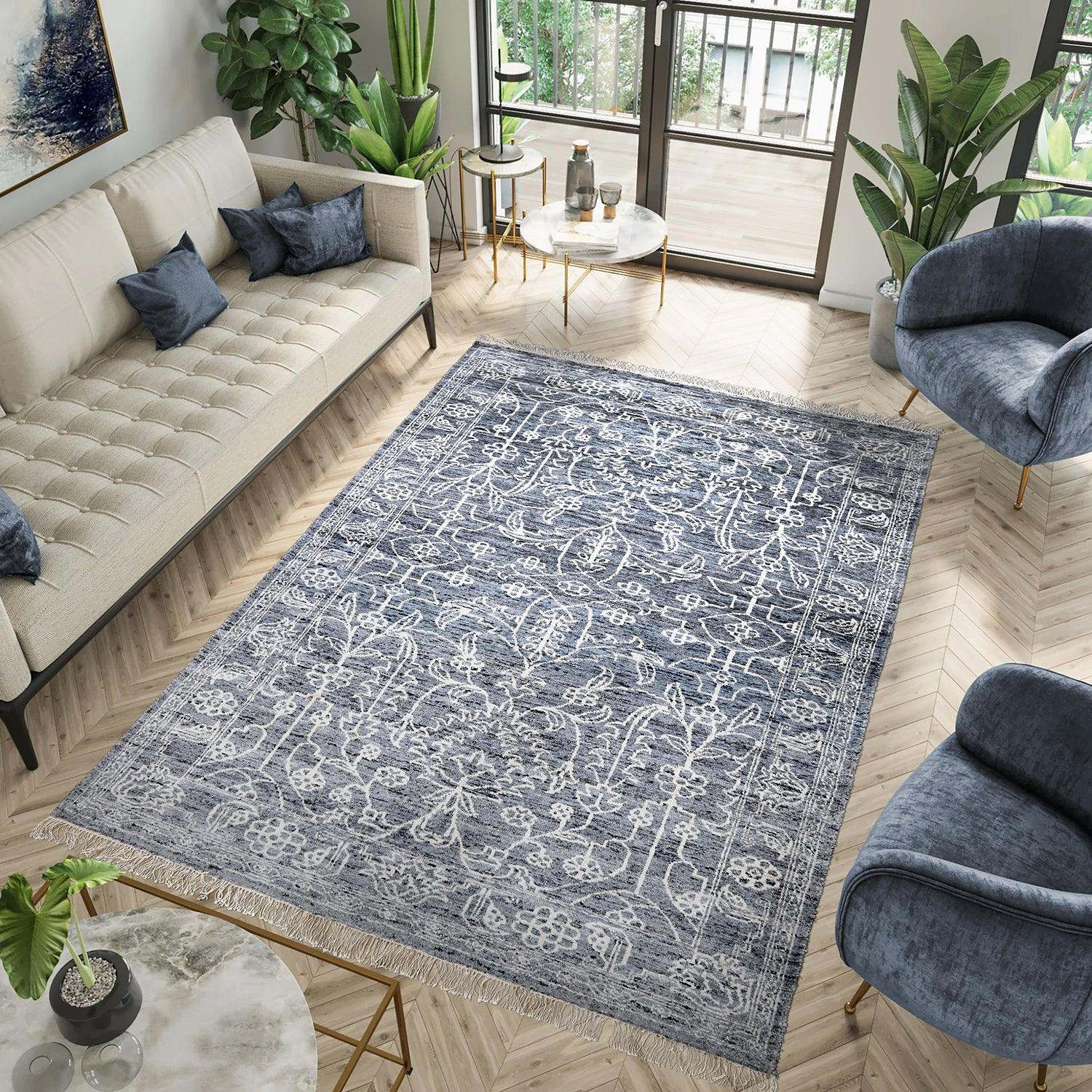 Premium Ivory Wool Area Rug | Hand-Knotted Wool Rug 6x9 ‰ÛÒ Rugs-F-HKIN-004a