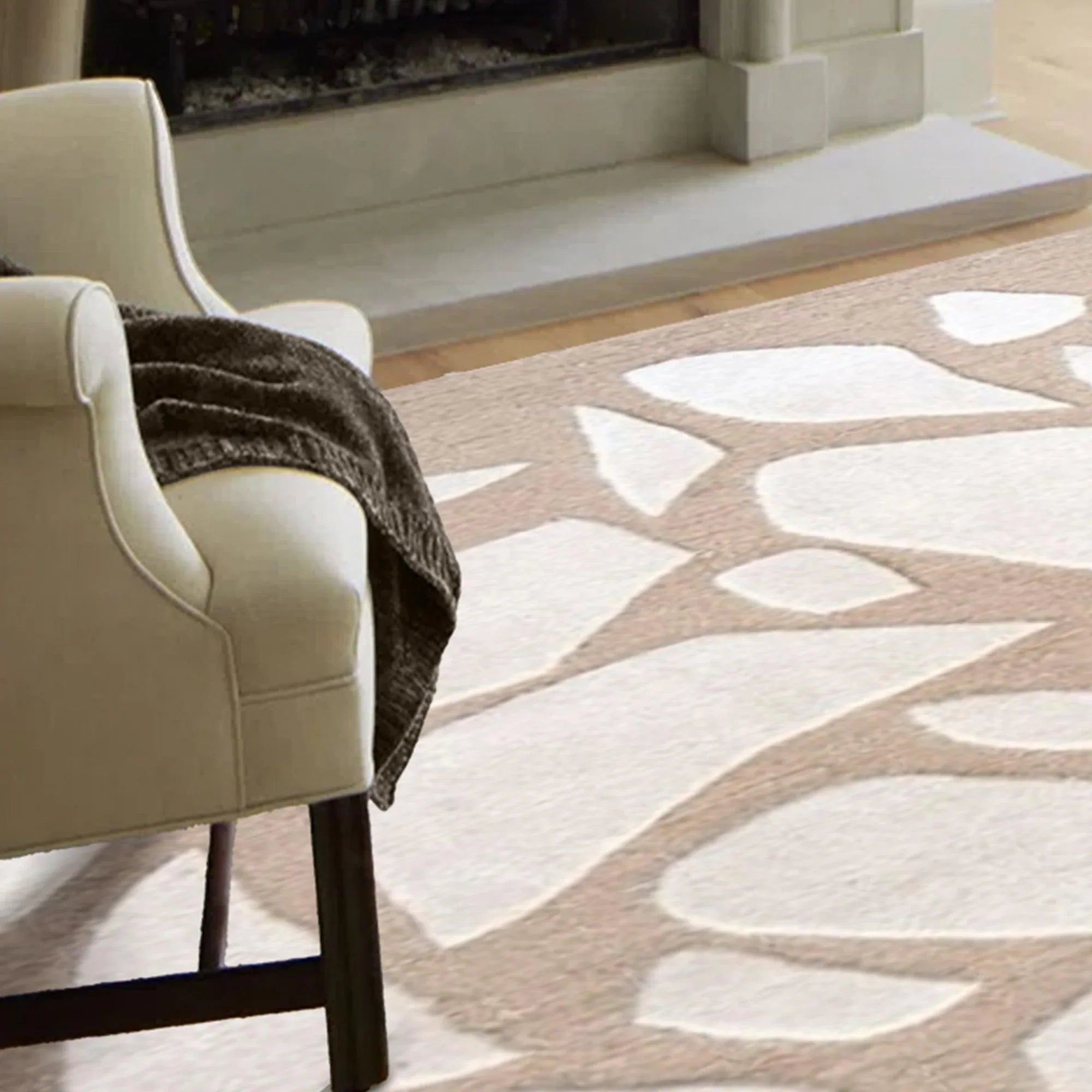 Cream Beige Abstract Hand Tufted Wool Blend Area Rug