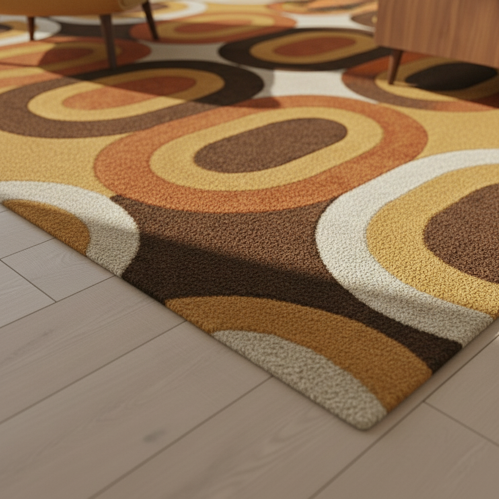 Retro Orange Brown Patterned Wool Blend Area Rug